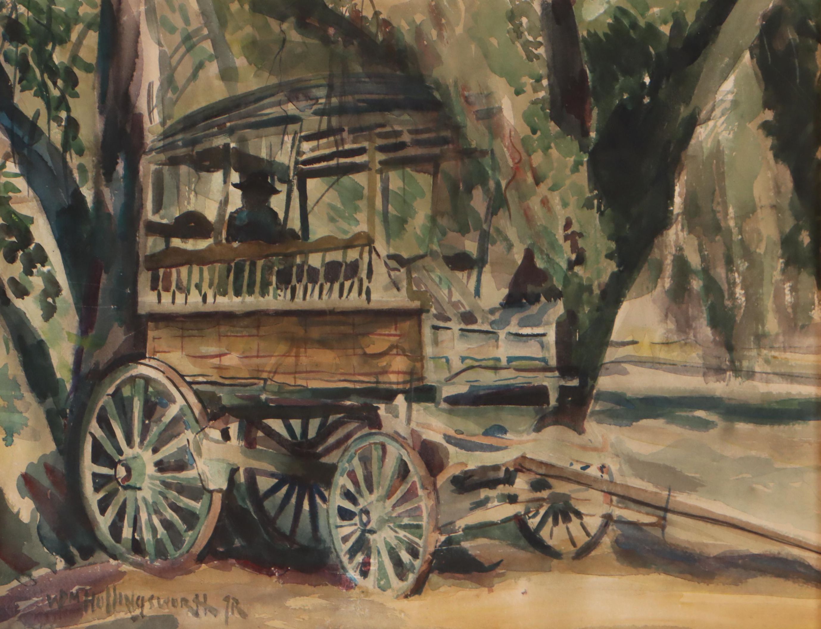 William R. Hollingsworth, Jr. Landscape Watercolor Painting of Wagon