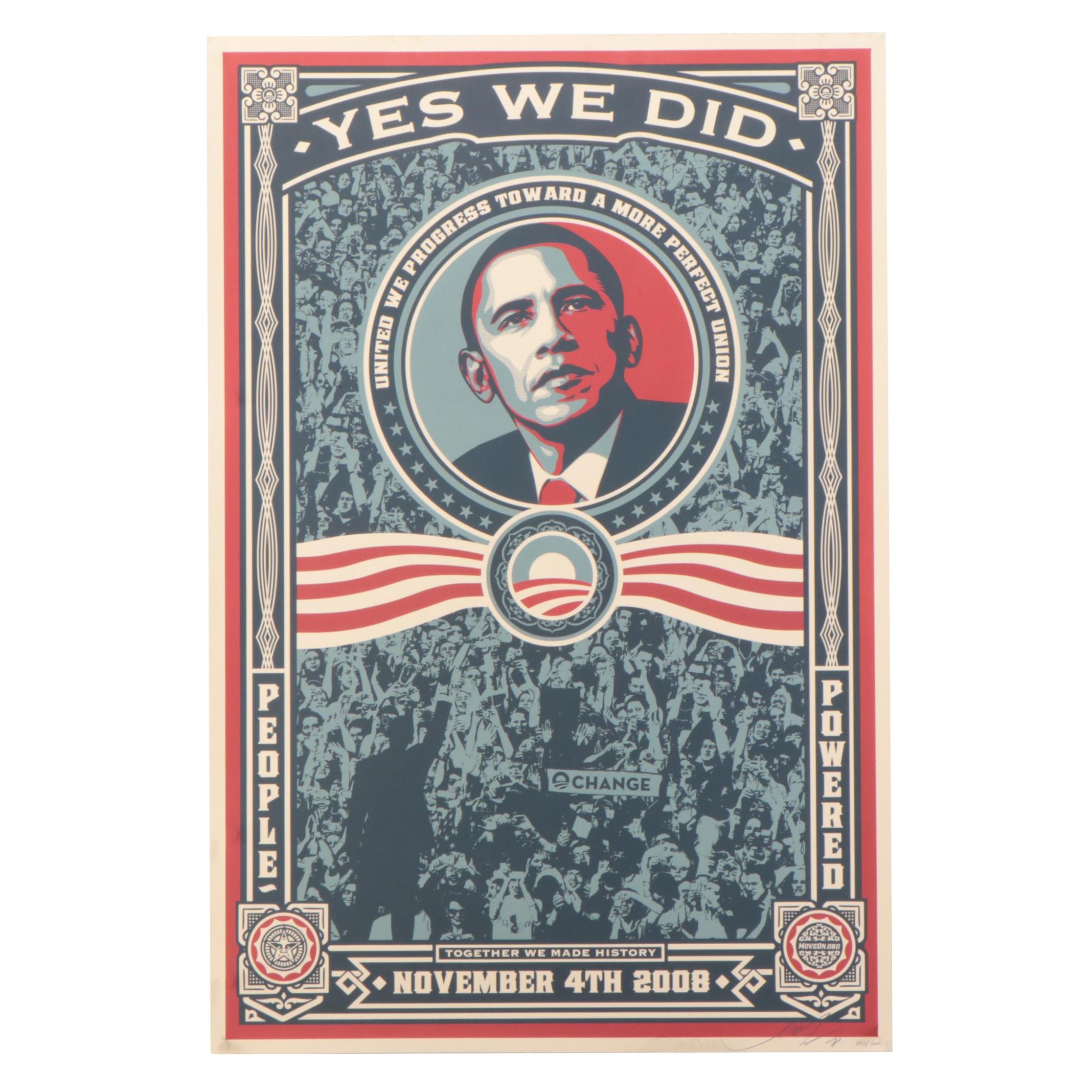 Shepard Fairey Offset Lithograph of Barack Obama "Yes We Did," 2008