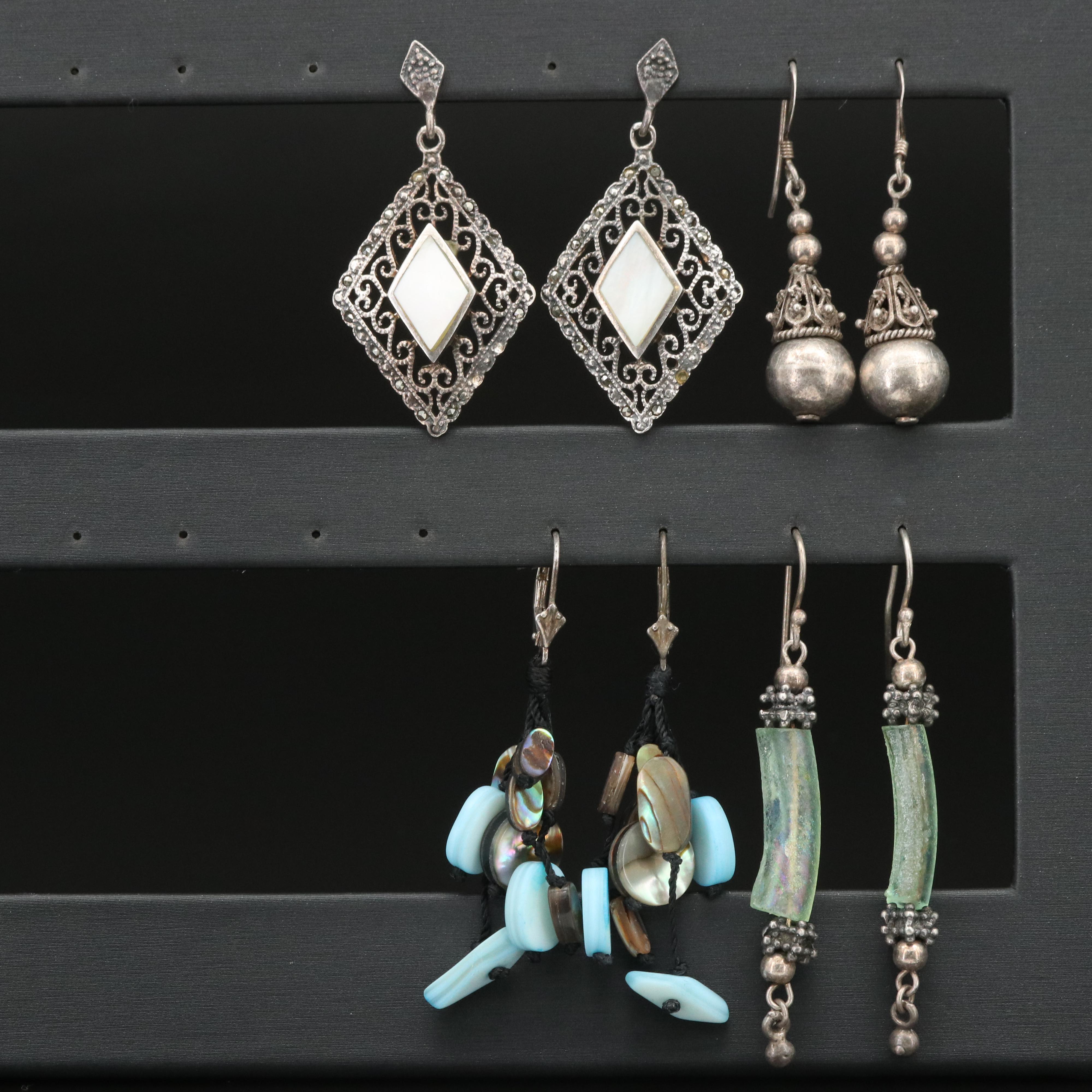 Sterling Earrings Including Abalone and Mother-of-Pearl