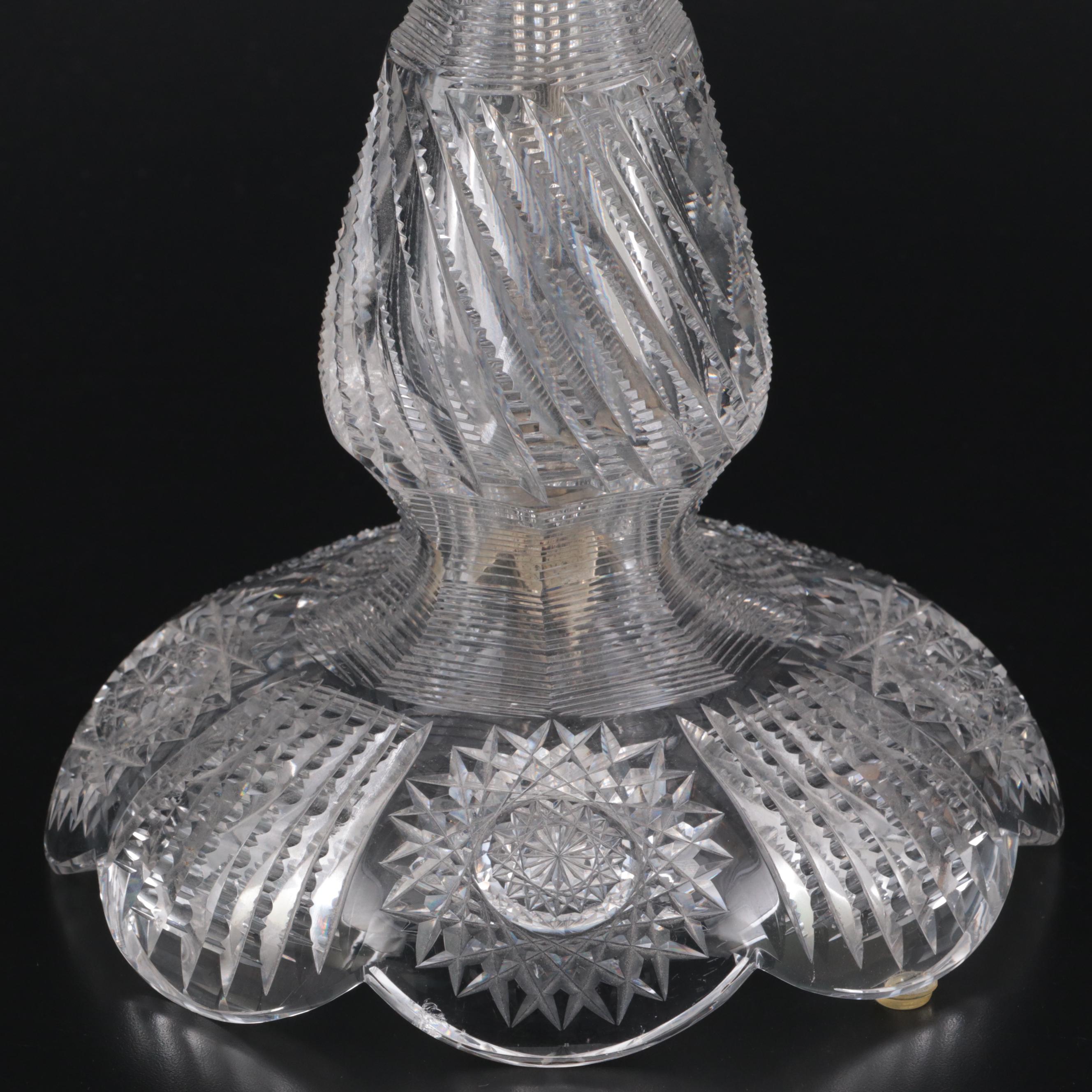 H. C. Fry American Brilliant Cut Glass Mushroom Table Lamp, Early 20th C