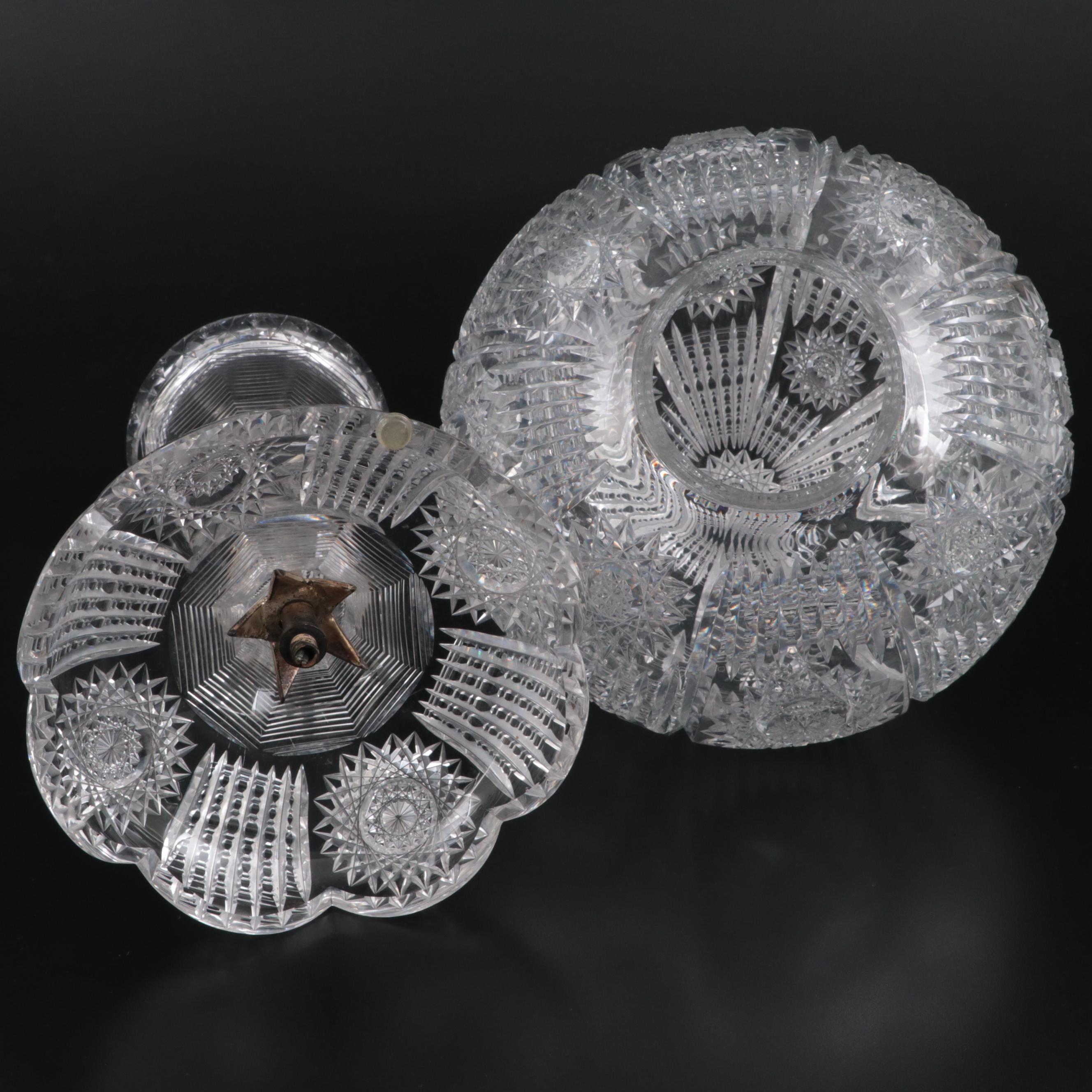 H. C. Fry American Brilliant Cut Glass Mushroom Table Lamp, Early 20th C