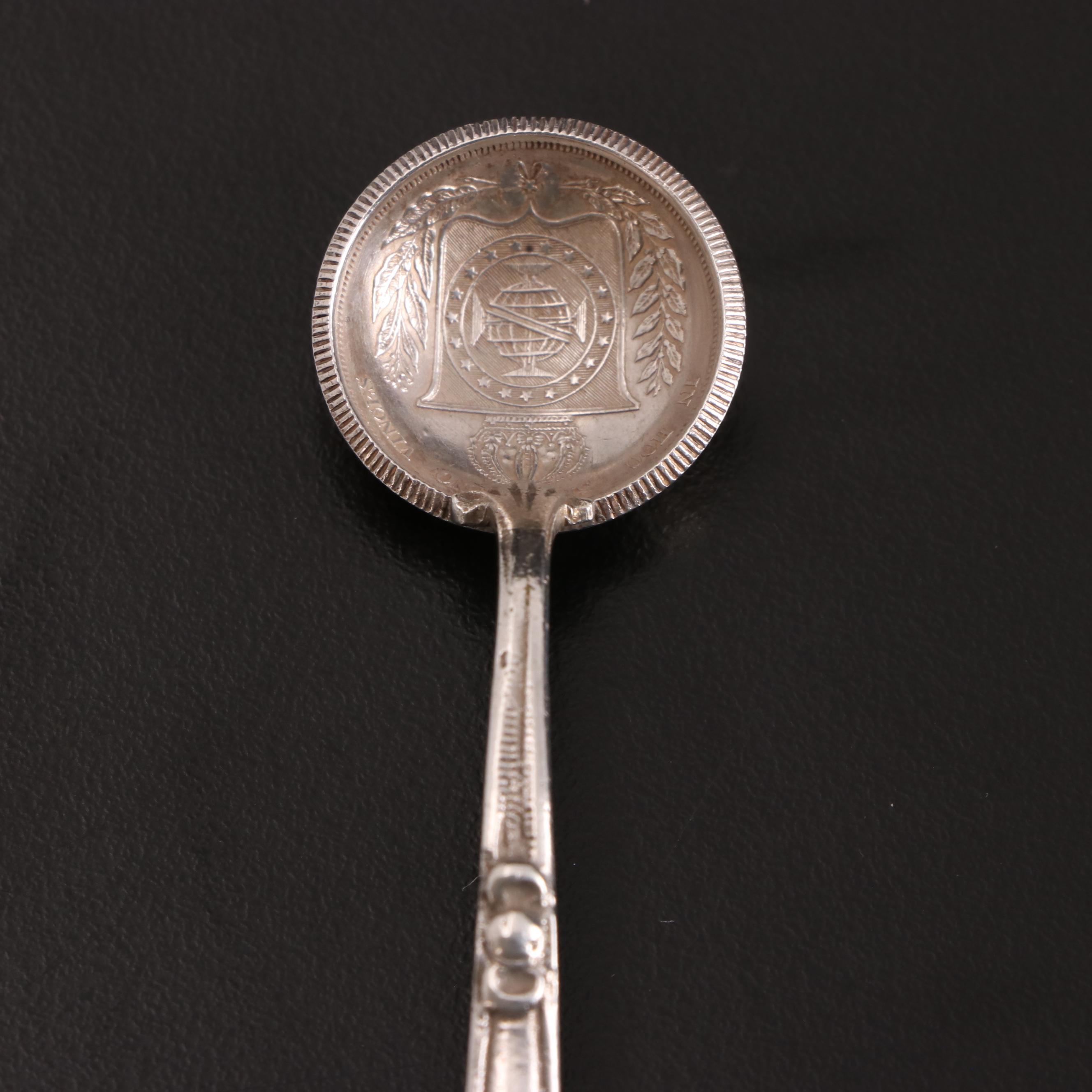 Peruvian Coin Silver Spoon and Salt Cellar