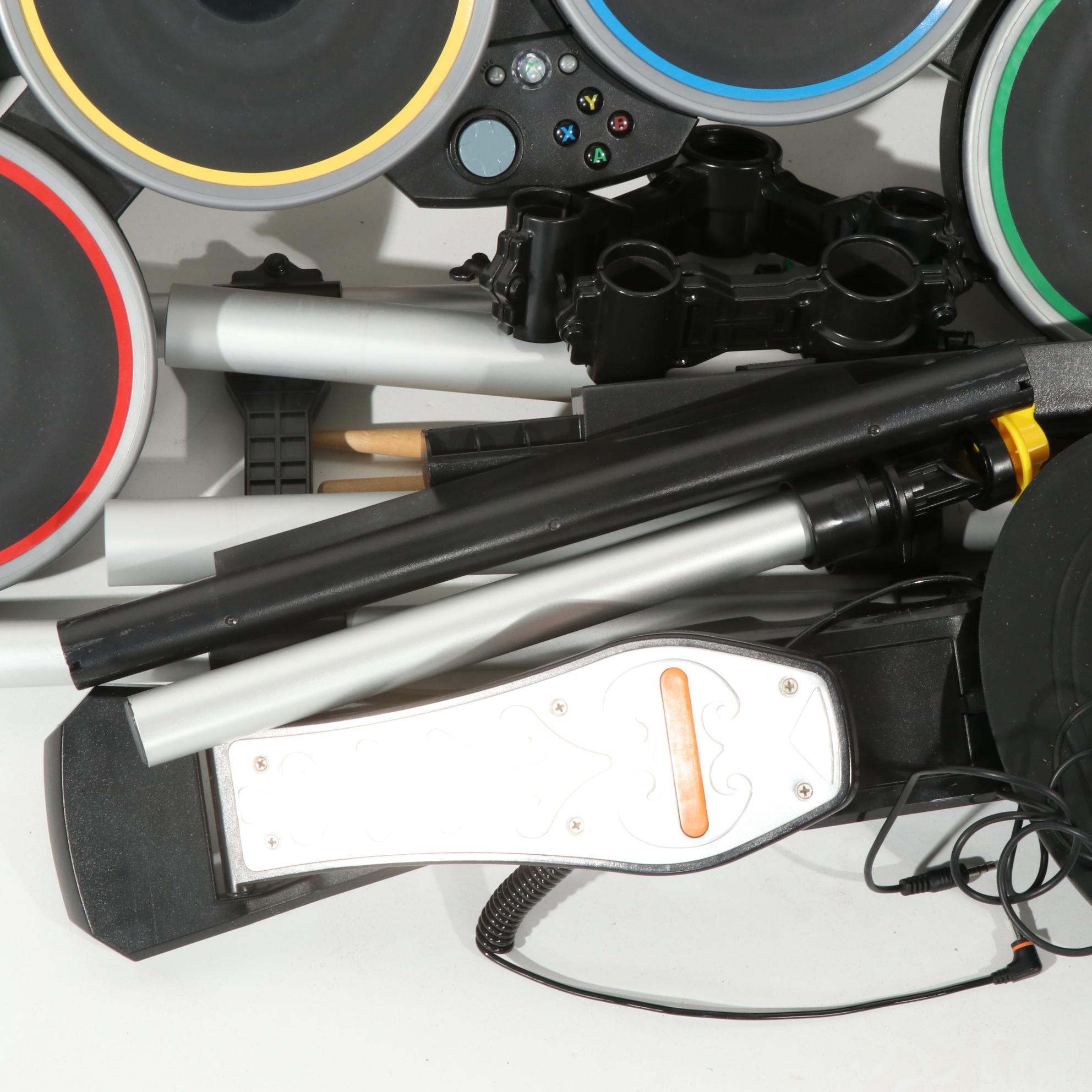 X-Box 360 Console With Kinect Sensor With Guitar Hero & Rock Band Accessories