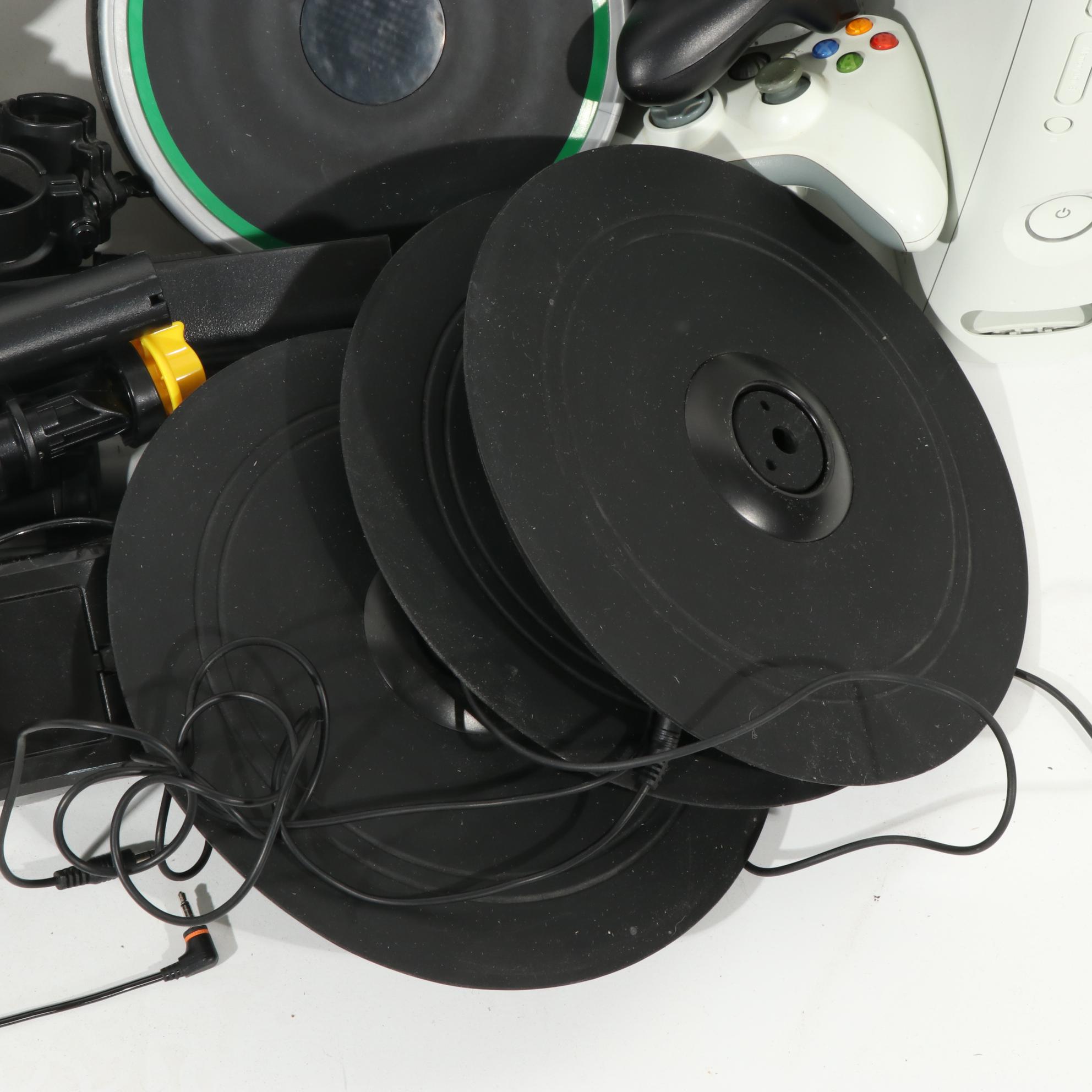 X-Box 360 Console With Kinect Sensor With Guitar Hero & Rock Band Accessories