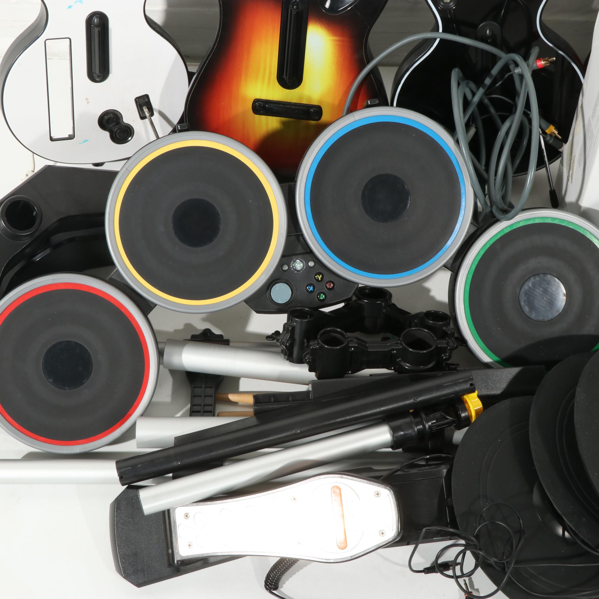 X-Box 360 Console With Kinect Sensor With Guitar Hero & Rock Band Accessories