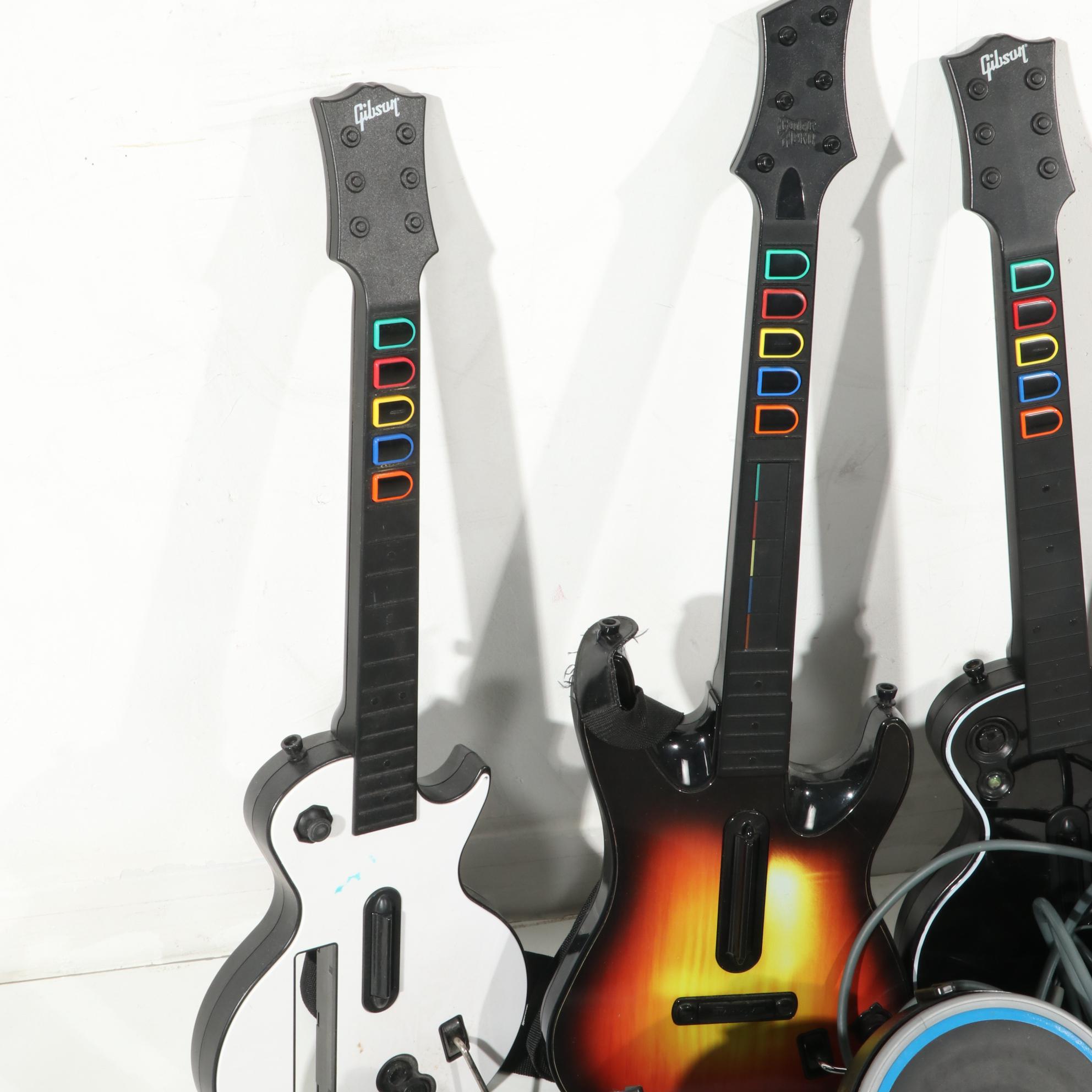 X-Box 360 Console With Kinect Sensor With Guitar Hero & Rock Band Accessories