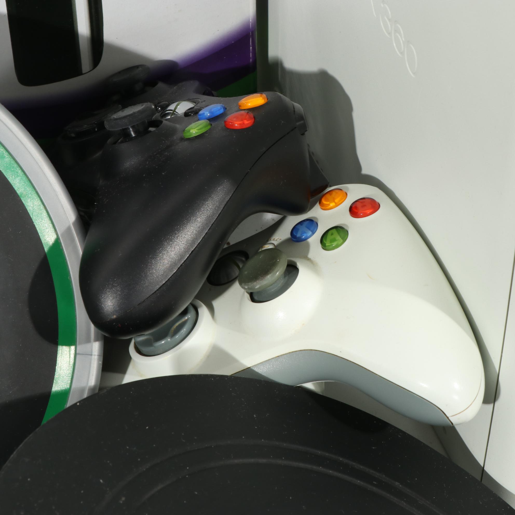 X-Box 360 Console With Kinect Sensor With Guitar Hero & Rock Band Accessories