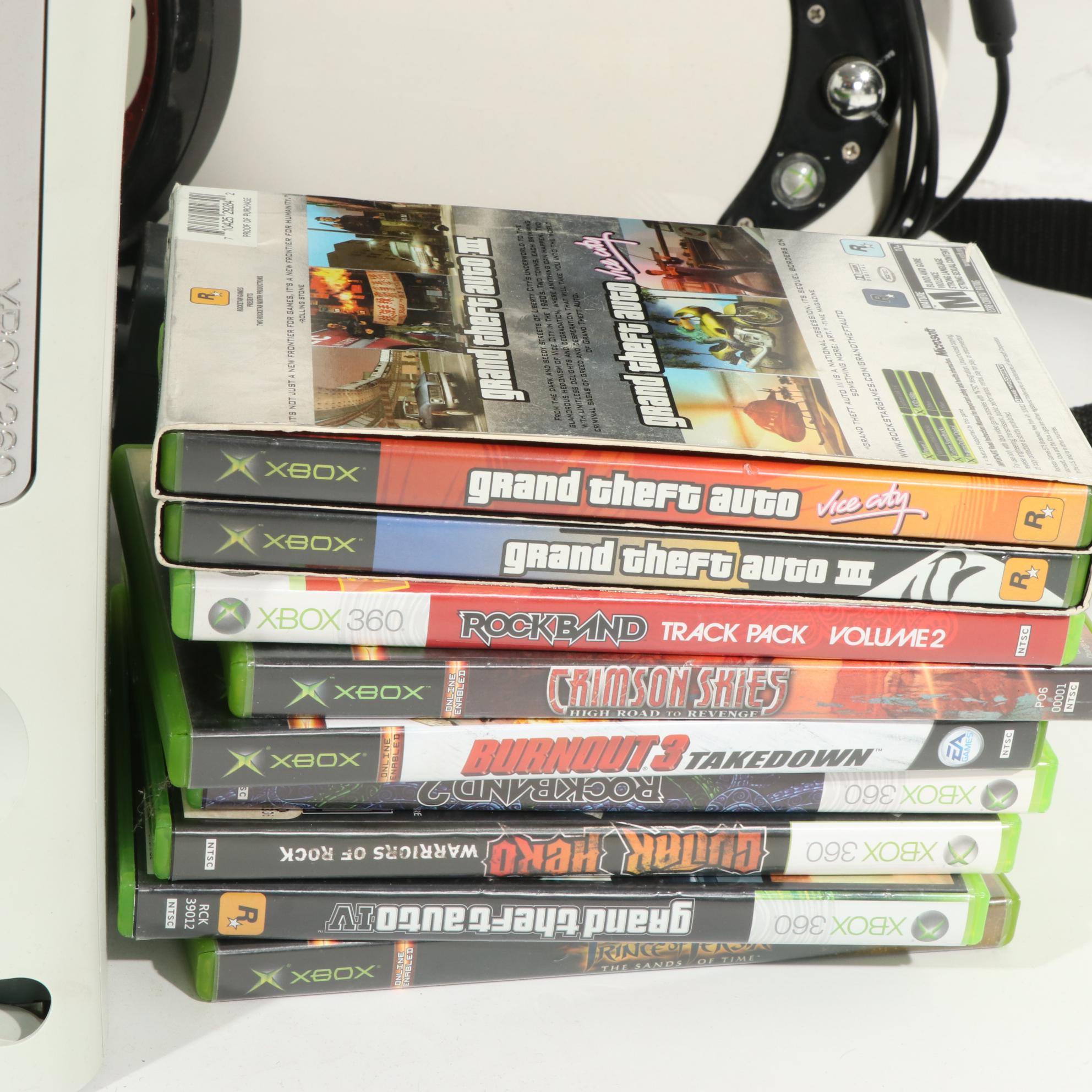 X-Box 360 Console With Kinect Sensor With Guitar Hero & Rock Band Accessories