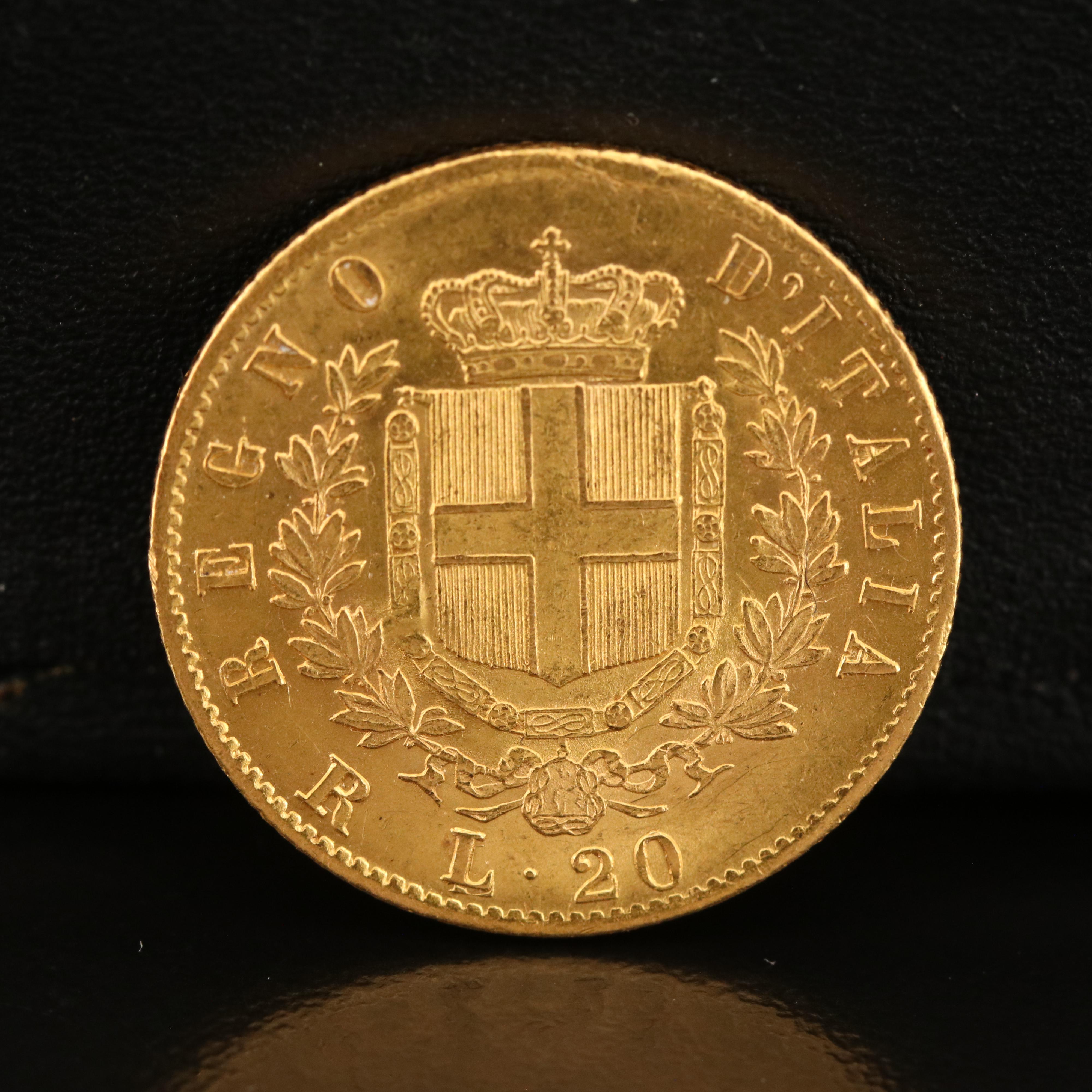 1877 Italian 20 Lire Gold Coin