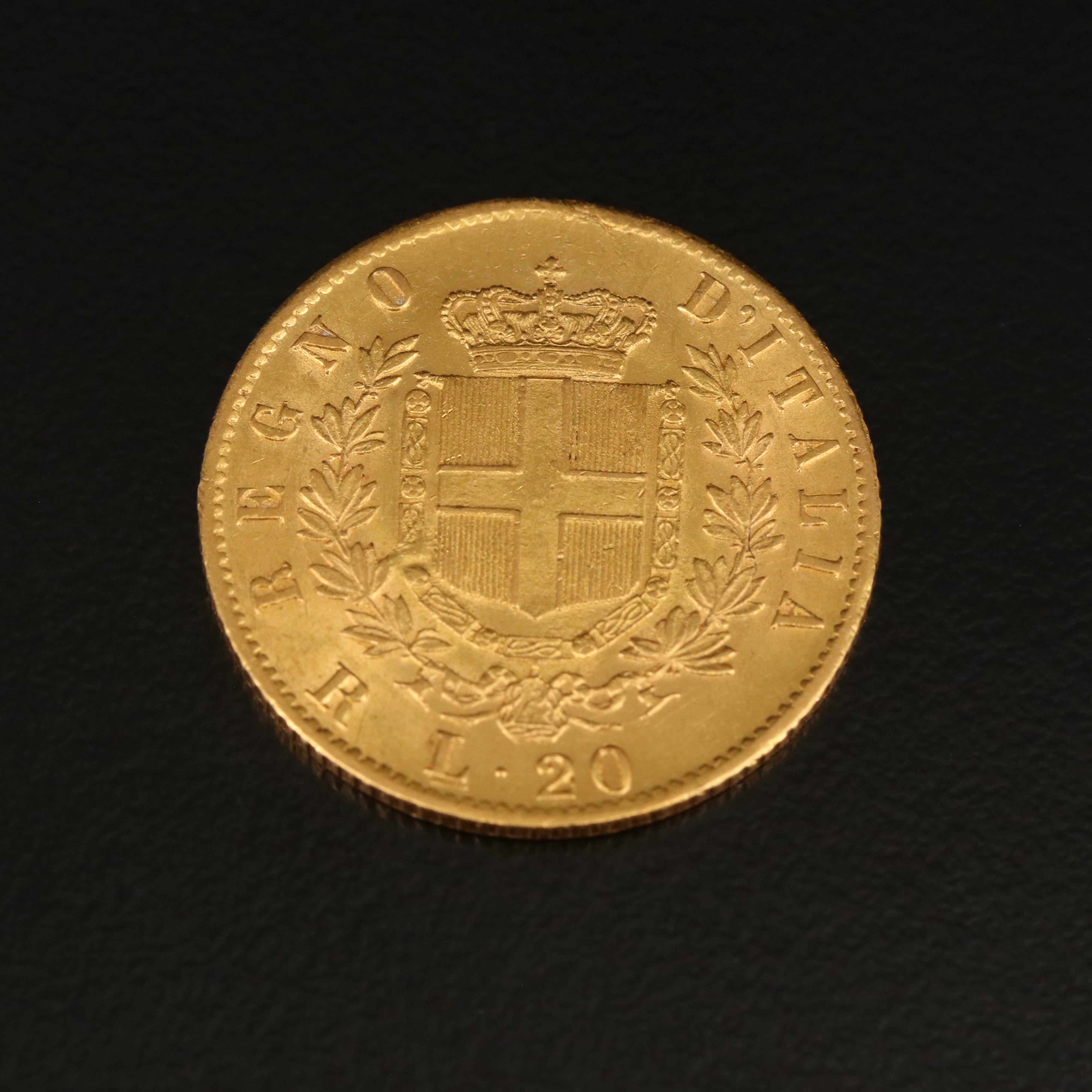 1877 Italian 20 Lire Gold Coin