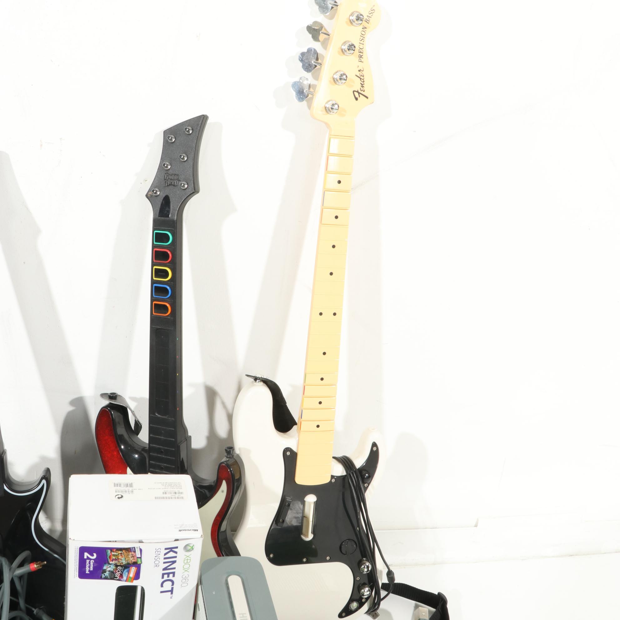 X-Box 360 Console With Kinect Sensor With Guitar Hero & Rock Band Accessories