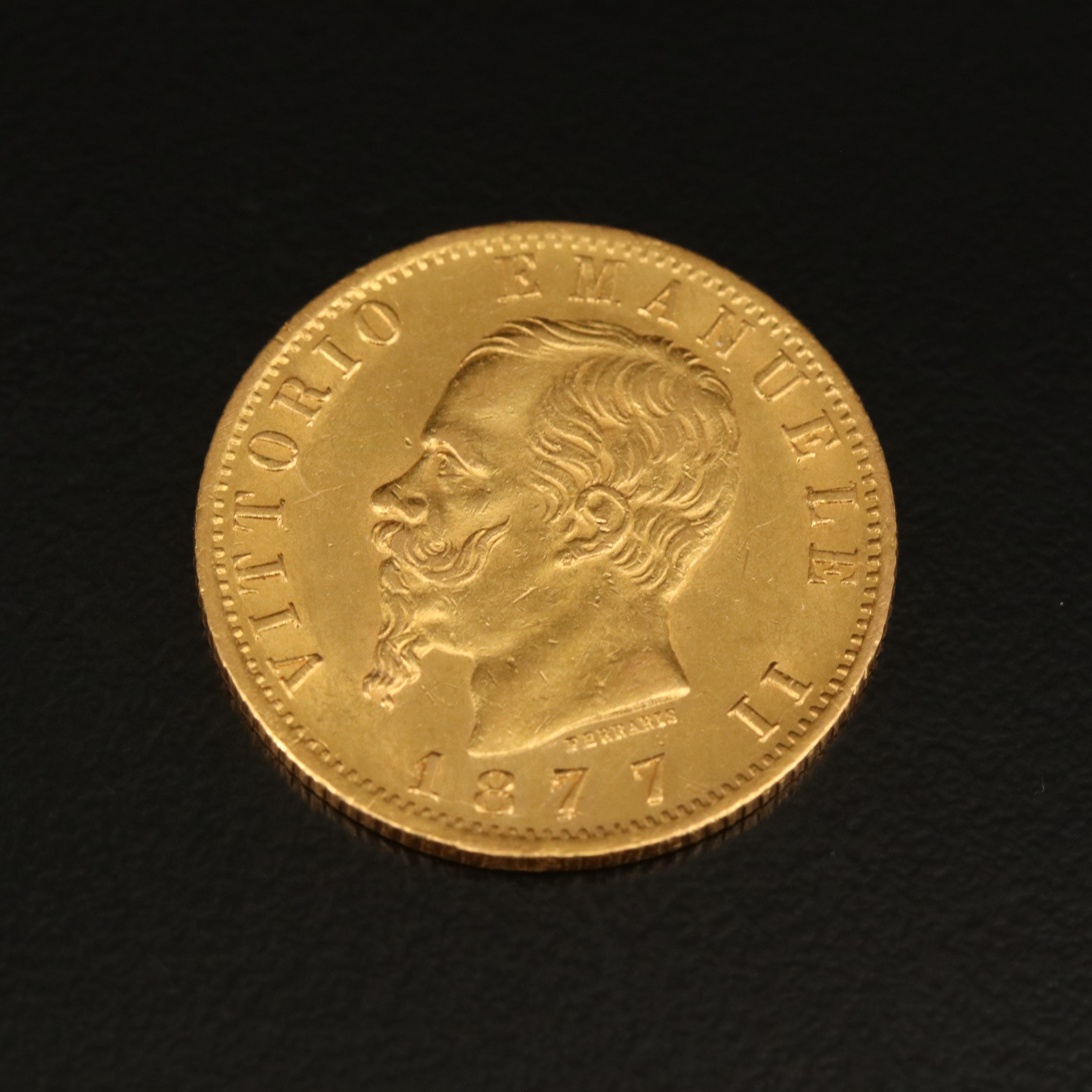 1877 Italian 20 Lire Gold Coin