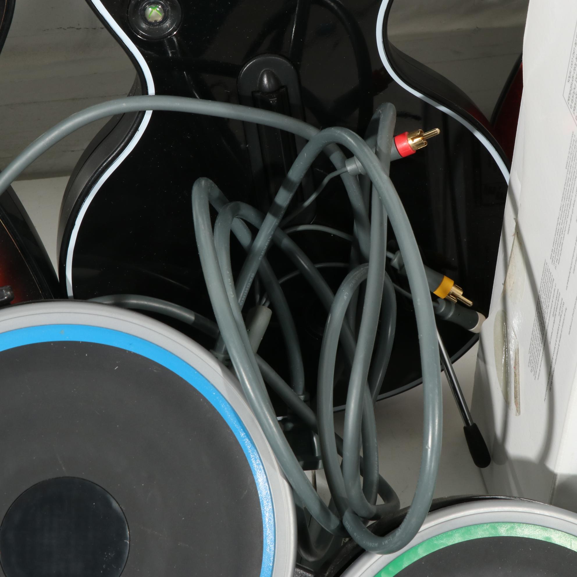 X-Box 360 Console With Kinect Sensor With Guitar Hero & Rock Band Accessories