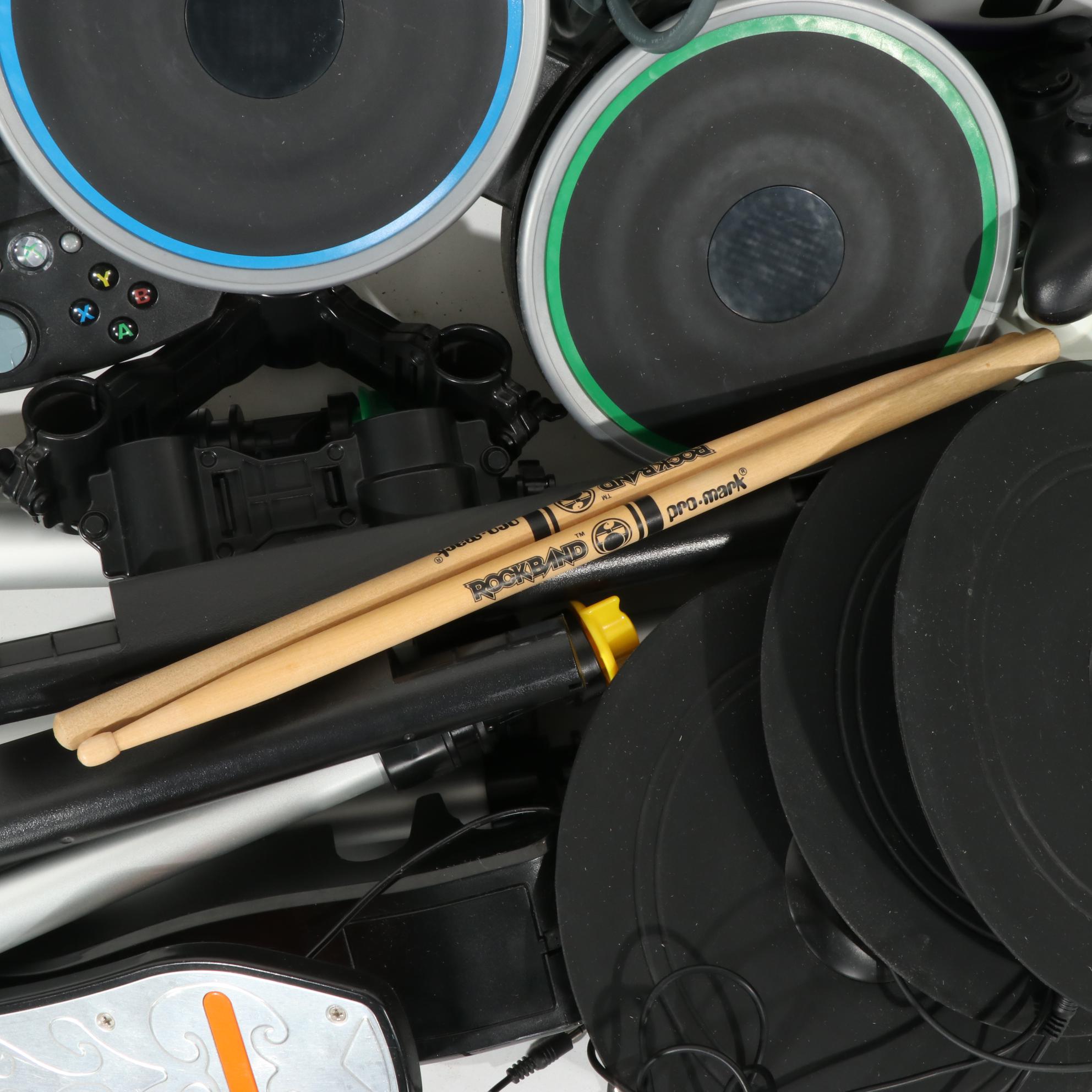 X-Box 360 Console With Kinect Sensor With Guitar Hero & Rock Band Accessories