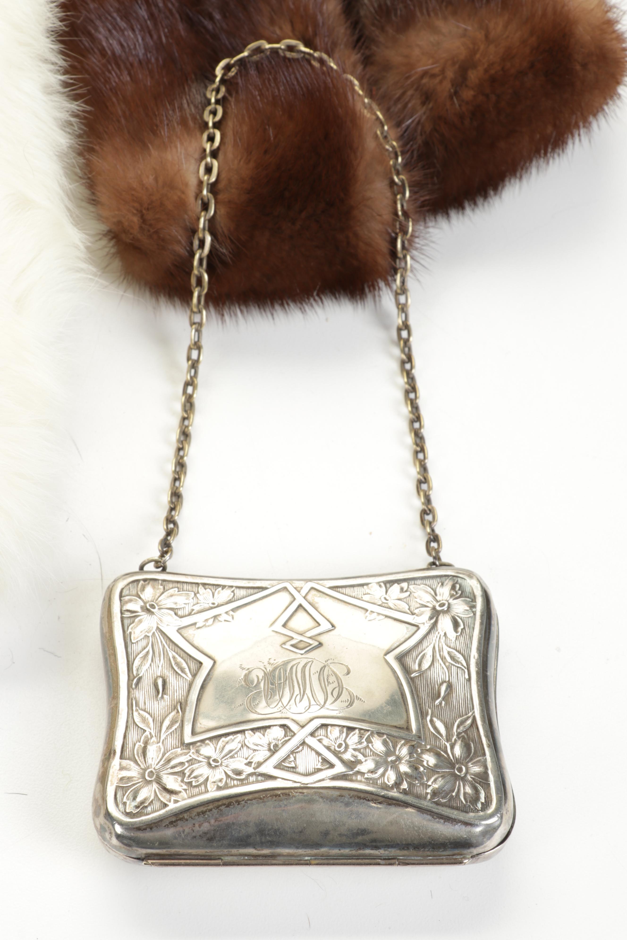 Fur Collars, Ear Muffs, Hats, Hat Stand, Silver Plate Cigarette Case, and More