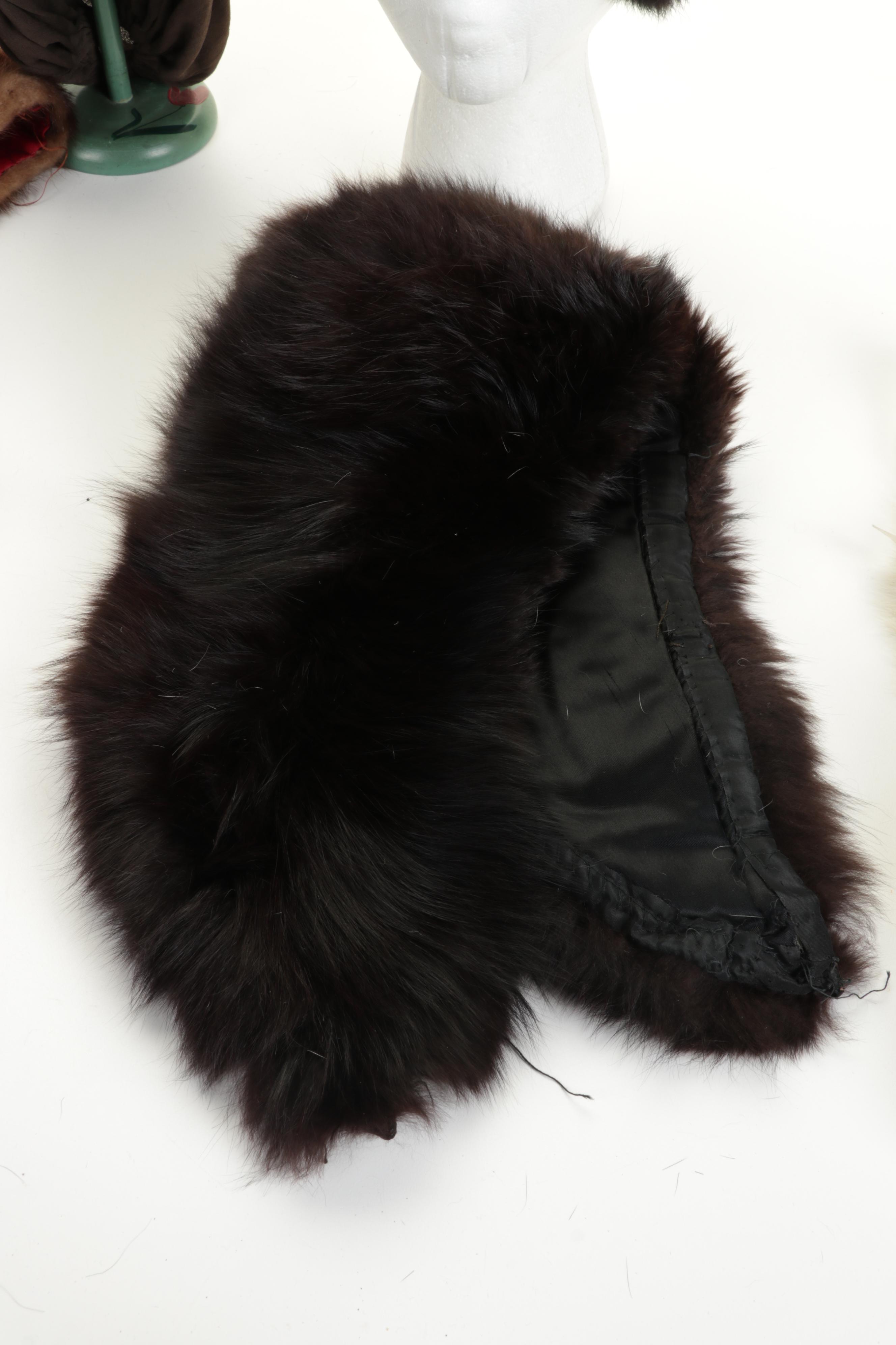 Fur Collars, Ear Muffs, Hats, Hat Stand, Silver Plate Cigarette Case, and More