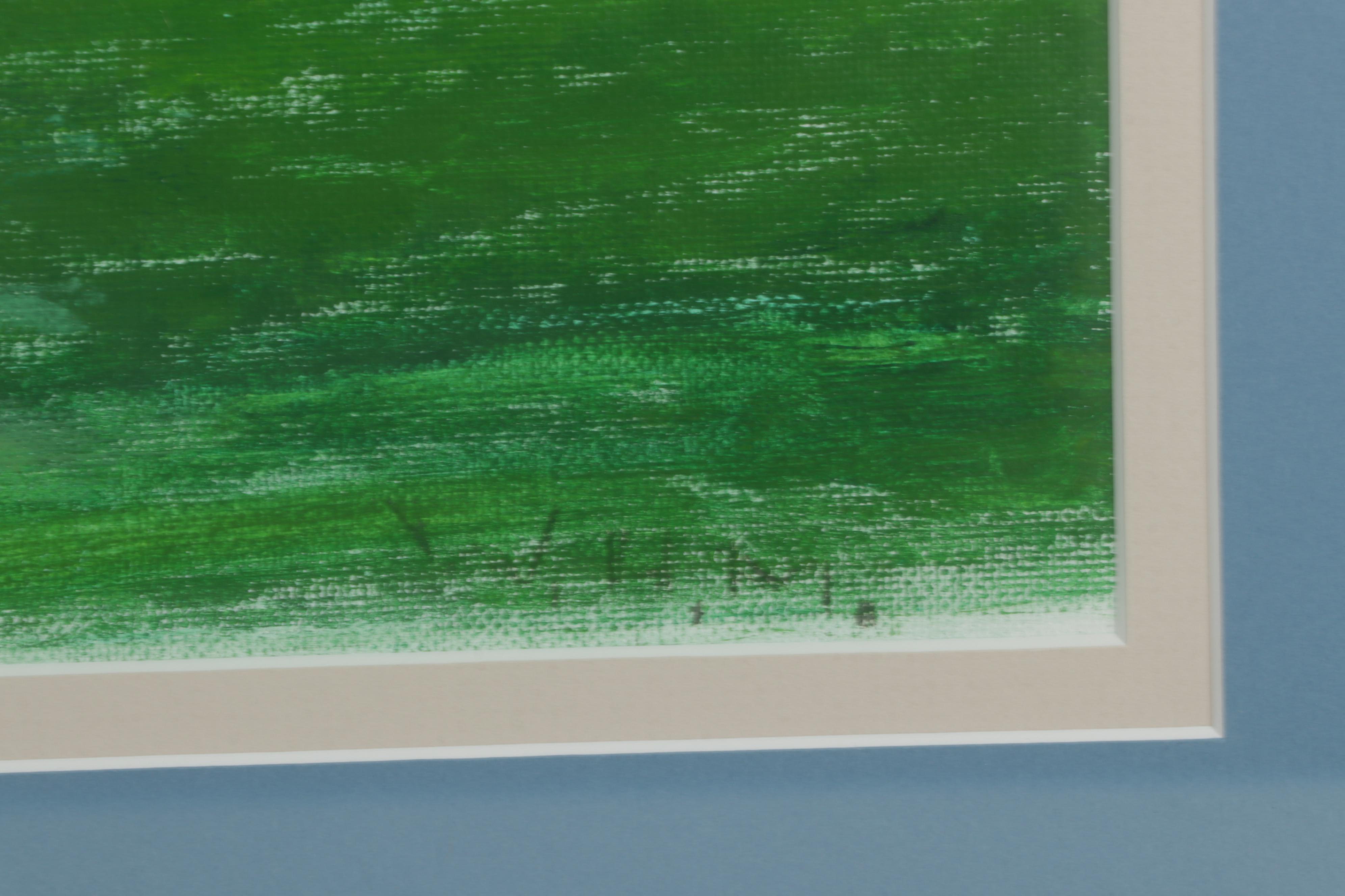 Folk Art Landscape Acrylic Painting of Walking Trail and Distant Mountains