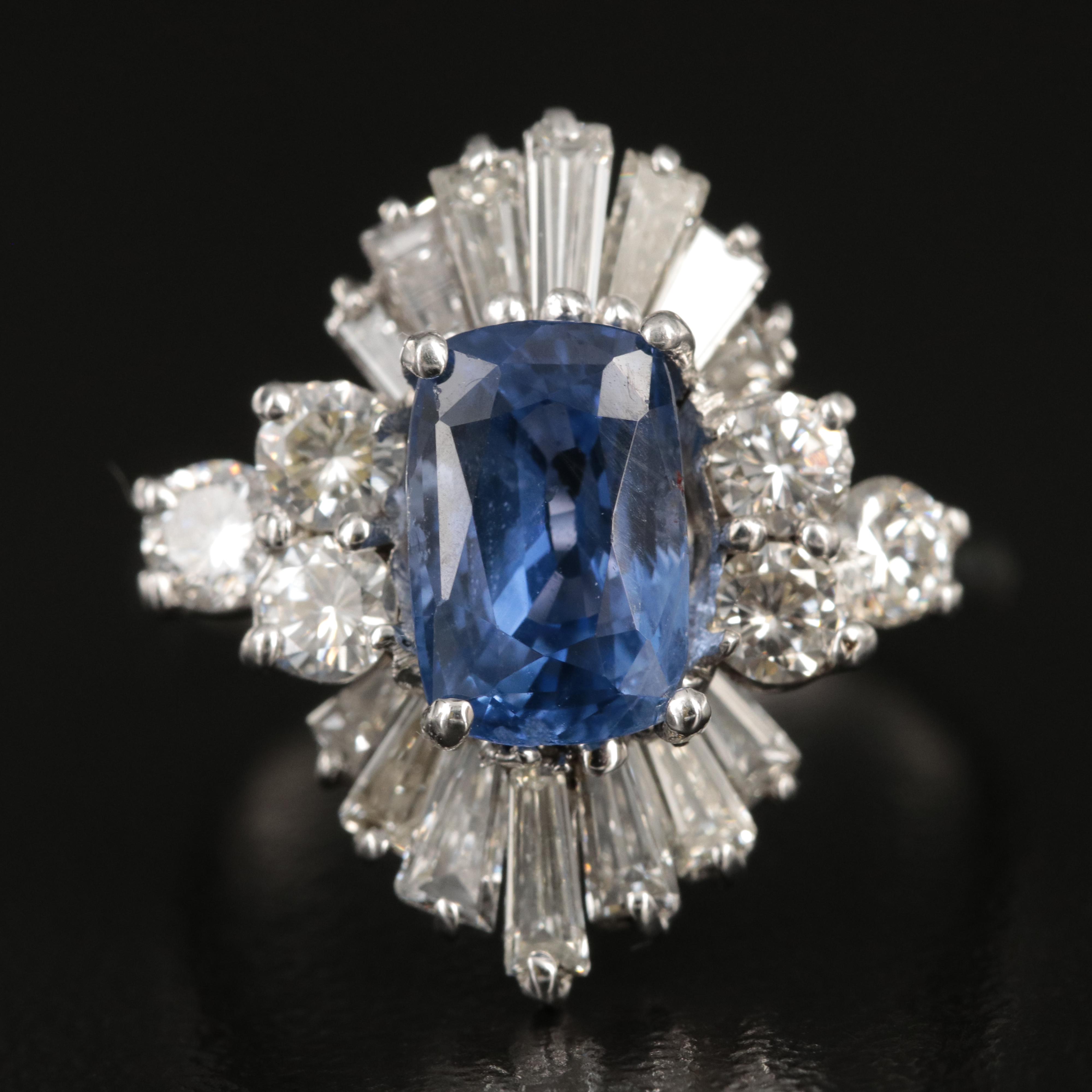 Vintage 18K Unheated 2.49 CT Sapphire and 1.42 CTW Diamond Ring with GIA Report