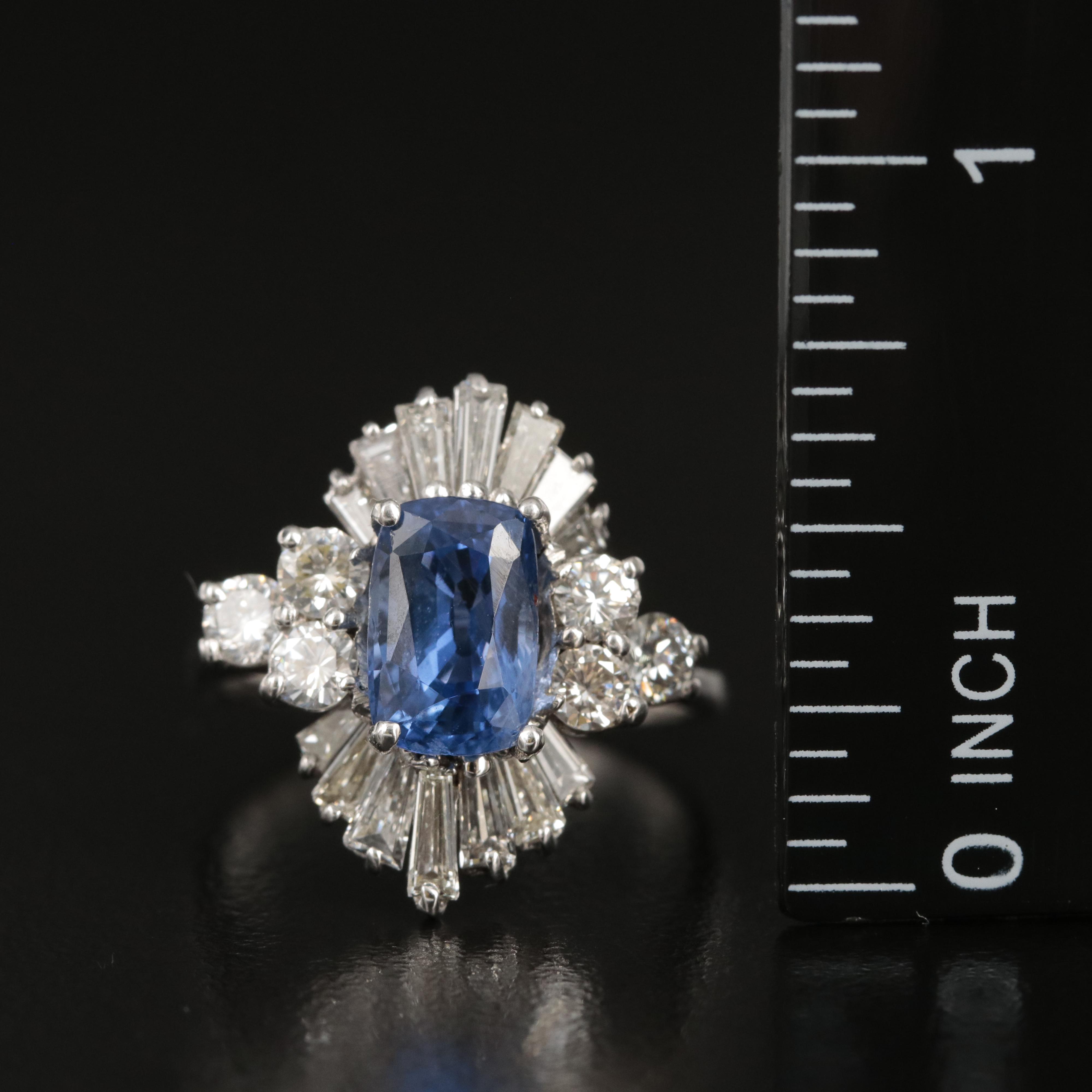 Vintage 18K Unheated 2.49 CT Sapphire and 1.42 CTW Diamond Ring with GIA Report