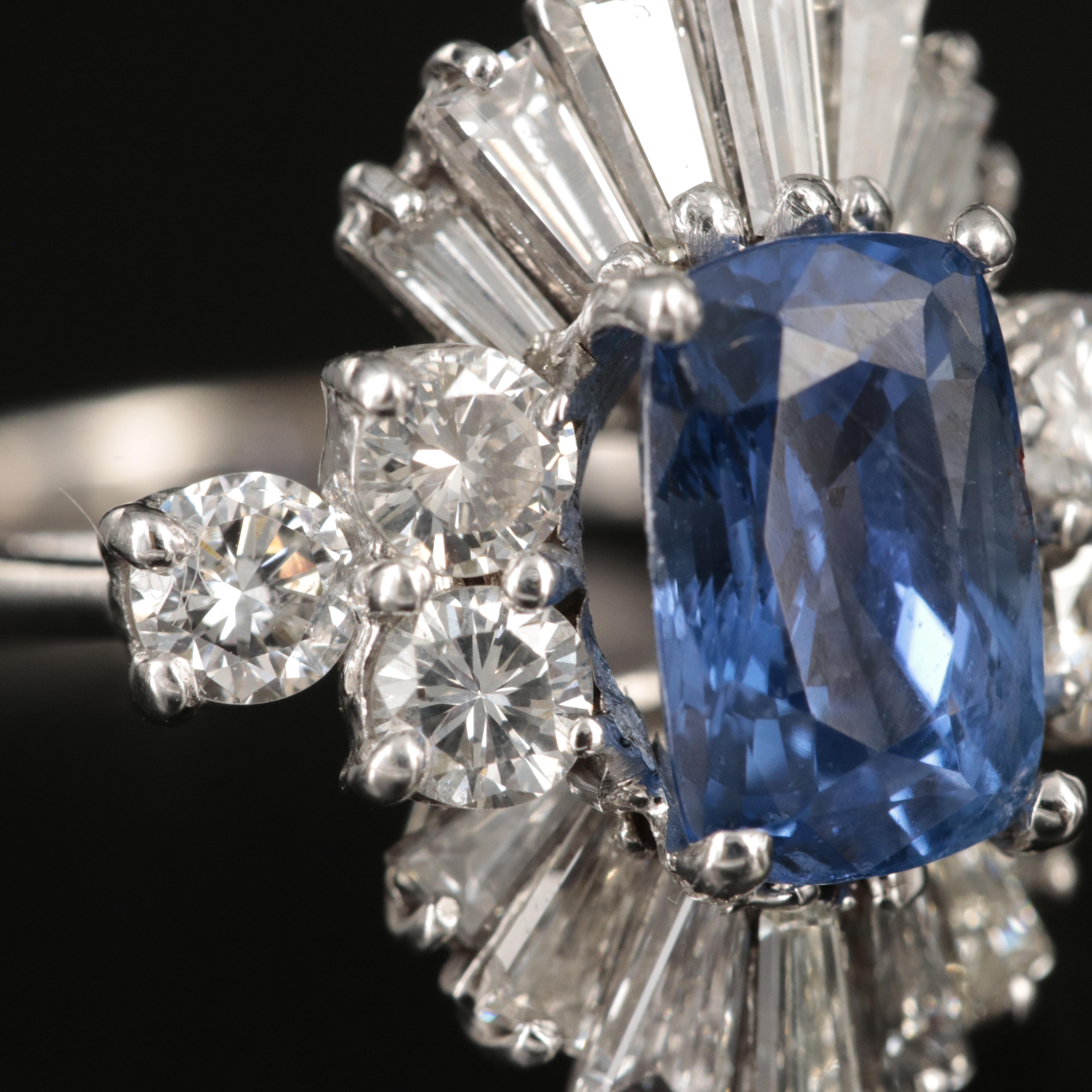 Vintage 18K Unheated 2.49 CT Sapphire and 1.42 CTW Diamond Ring with GIA Report