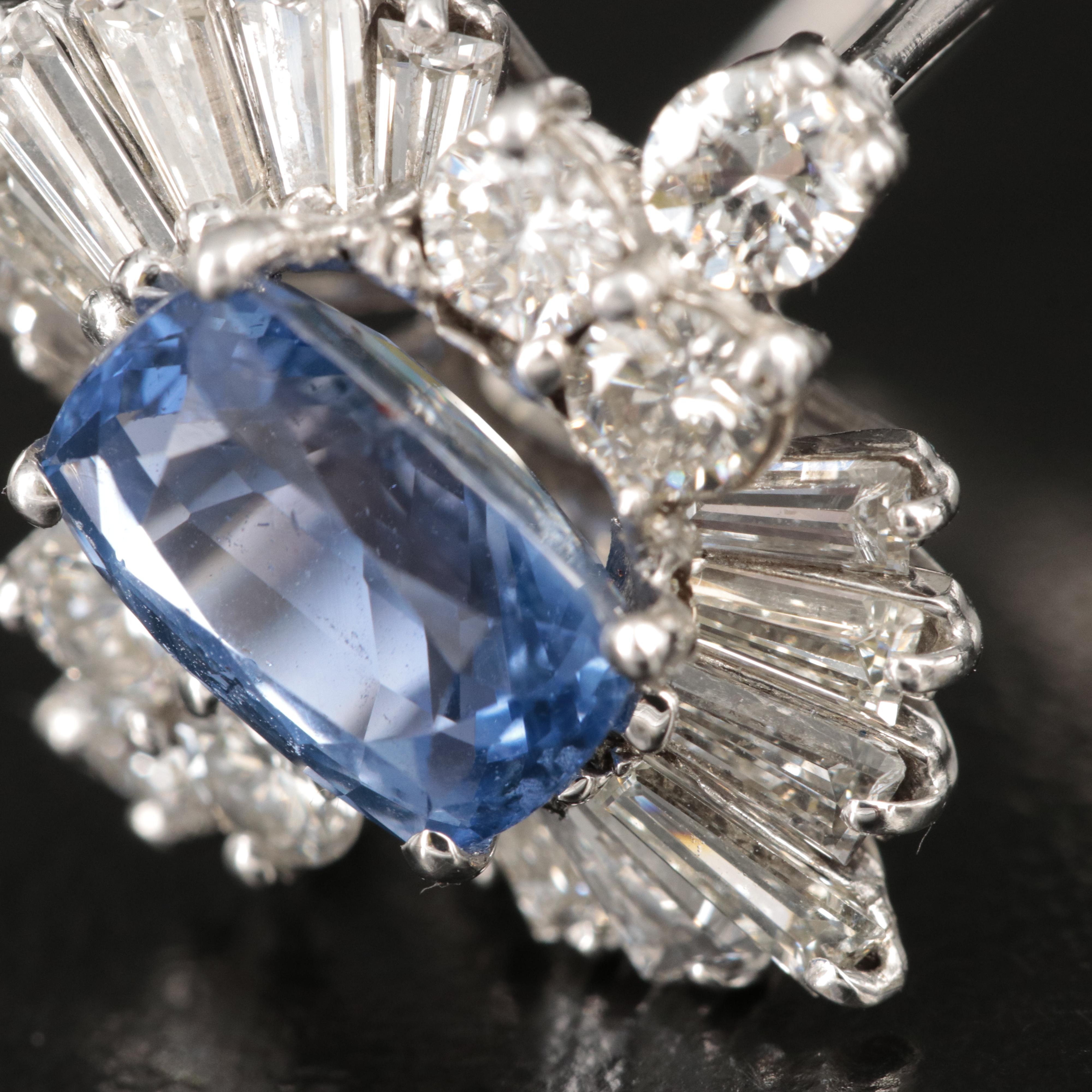 Vintage 18K Unheated 2.49 CT Sapphire and 1.42 CTW Diamond Ring with GIA Report