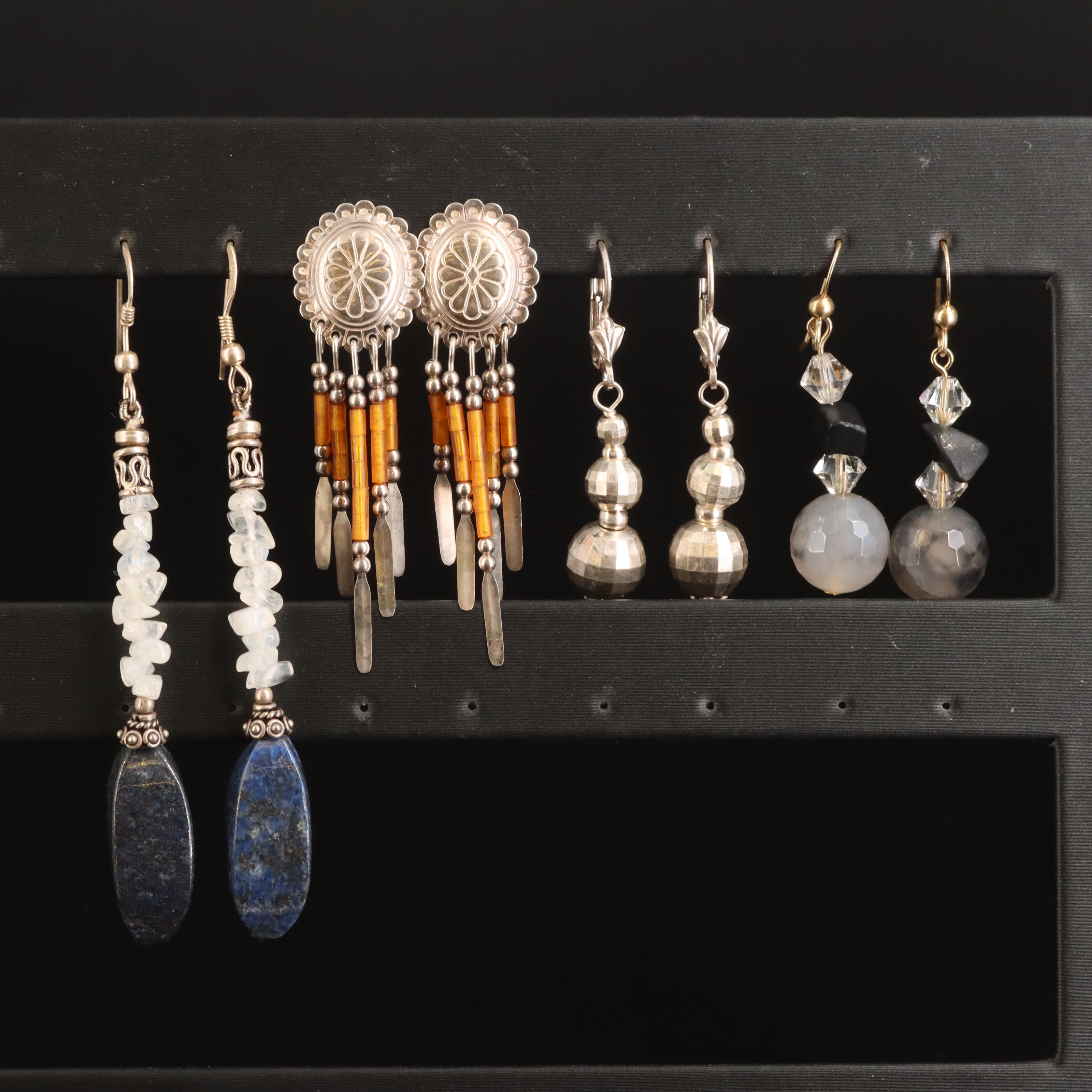 Sterling Earrings Including Lapis Lazuli and Moonstone