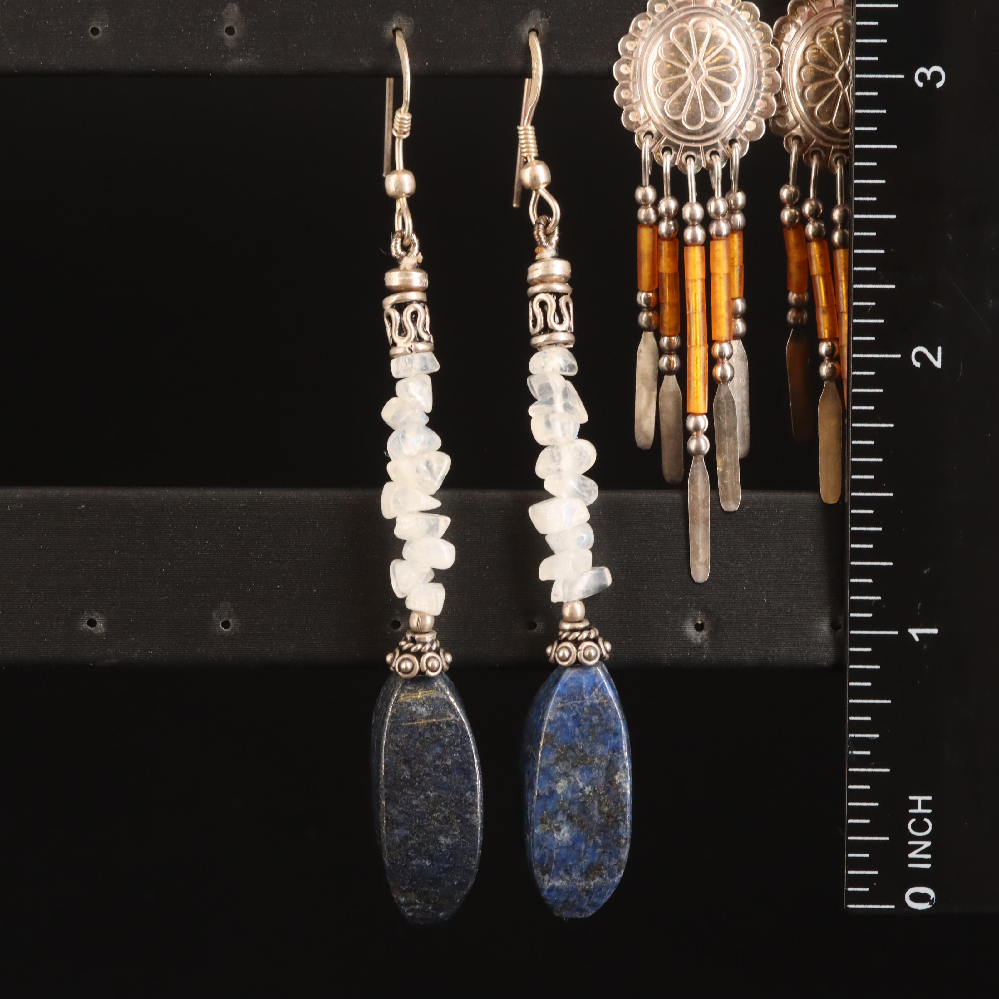 Sterling Earrings Including Lapis Lazuli and Moonstone
