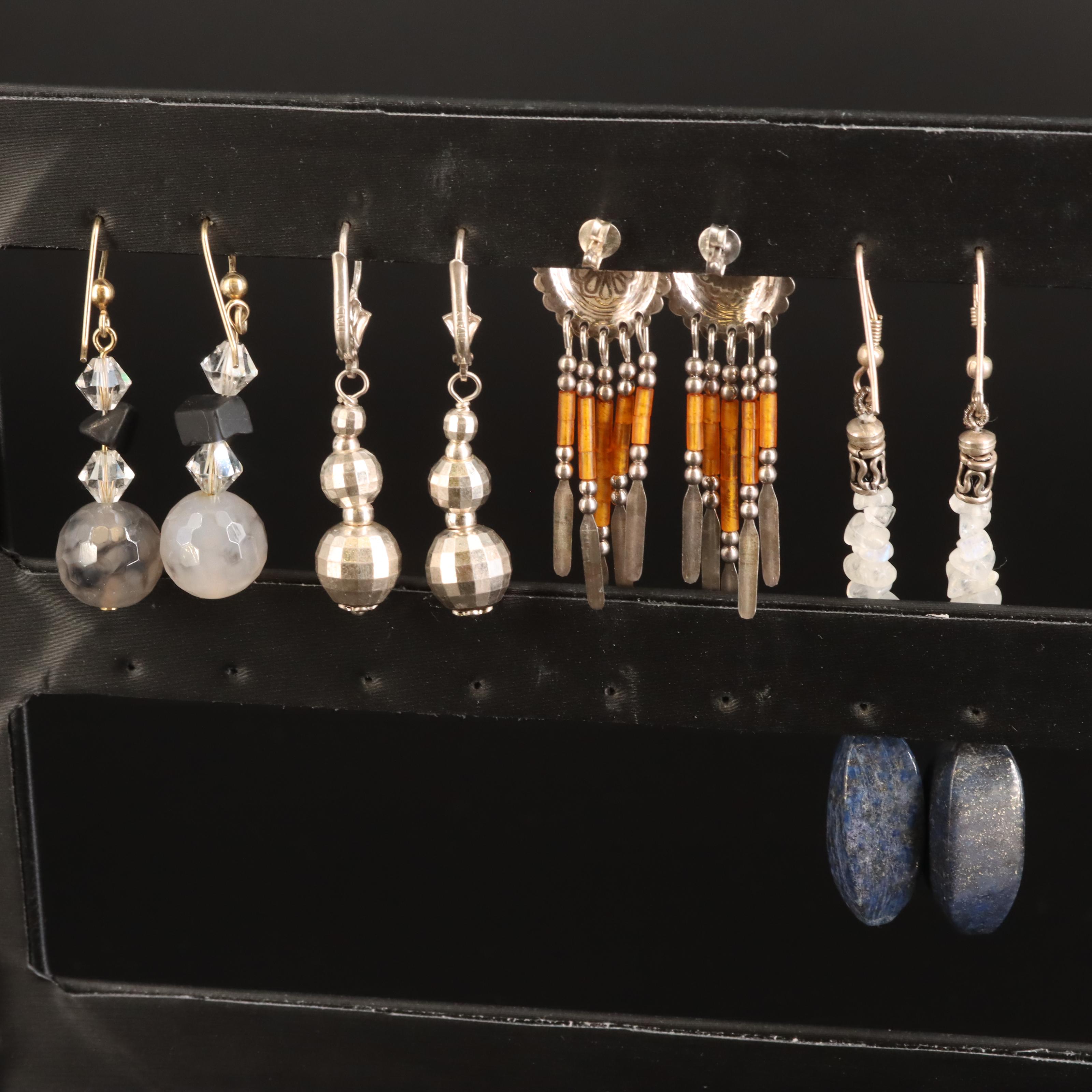 Sterling Earrings Including Lapis Lazuli and Moonstone