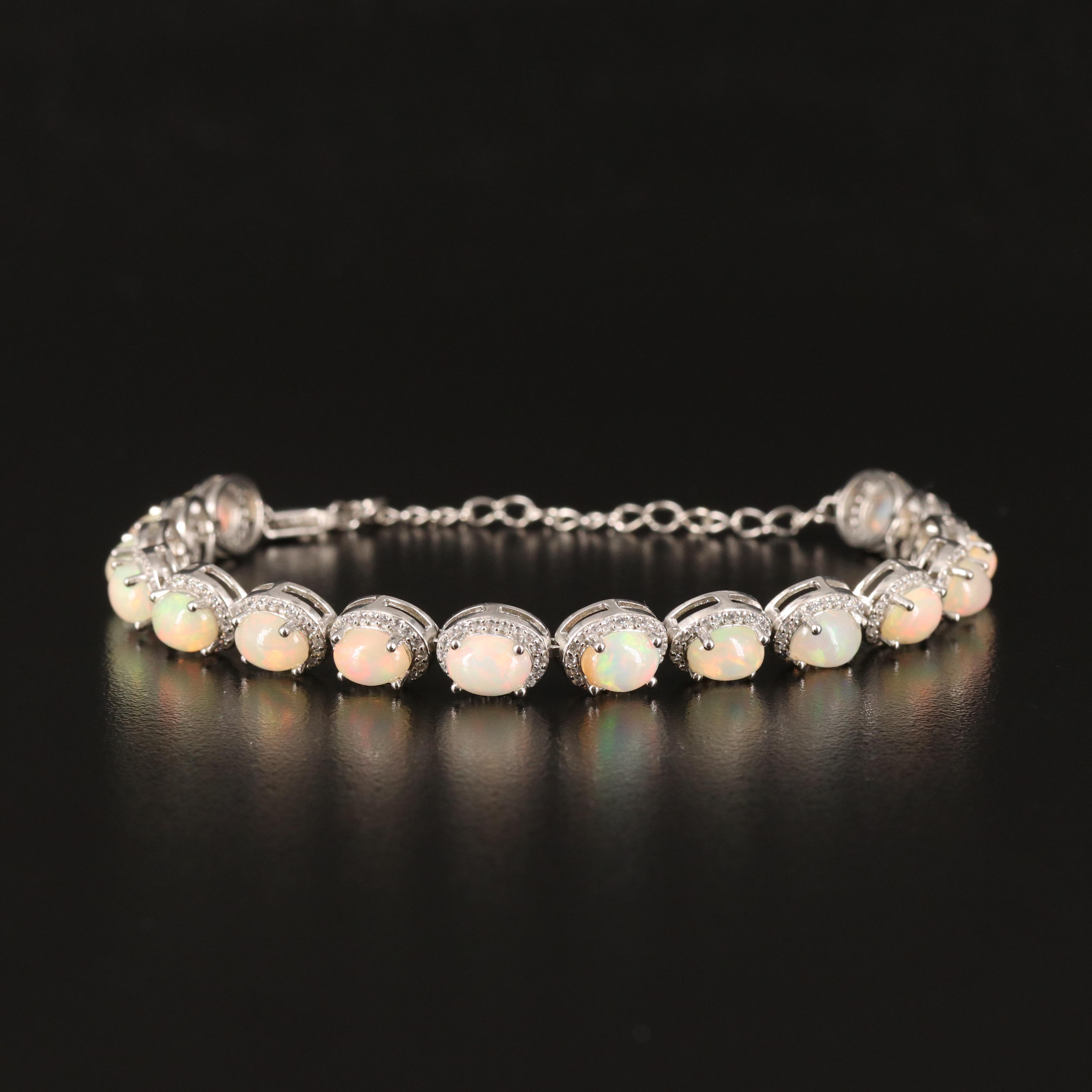 Sterling Opal and Cubic Zirconia Bracelet