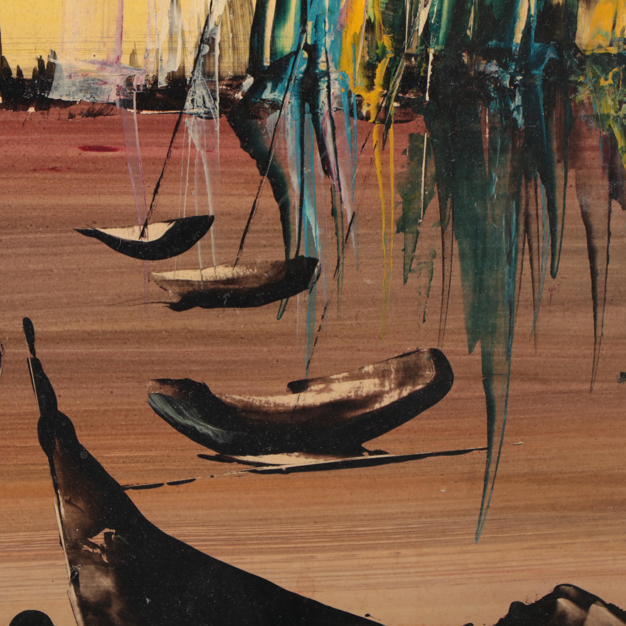 Abstract Oil Painting of Ships at Sea