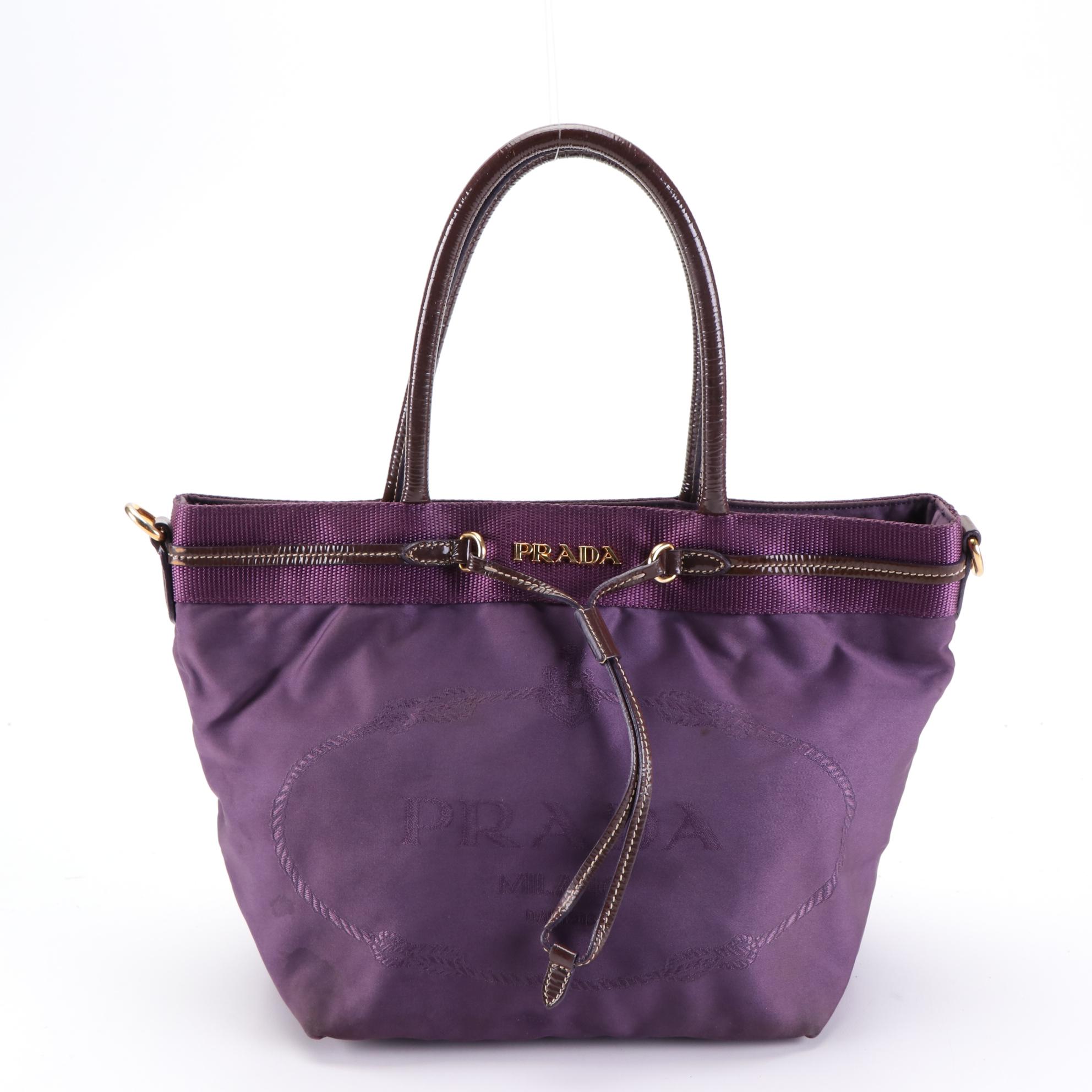Prada Purple Tessuto Tote with Leather Trim