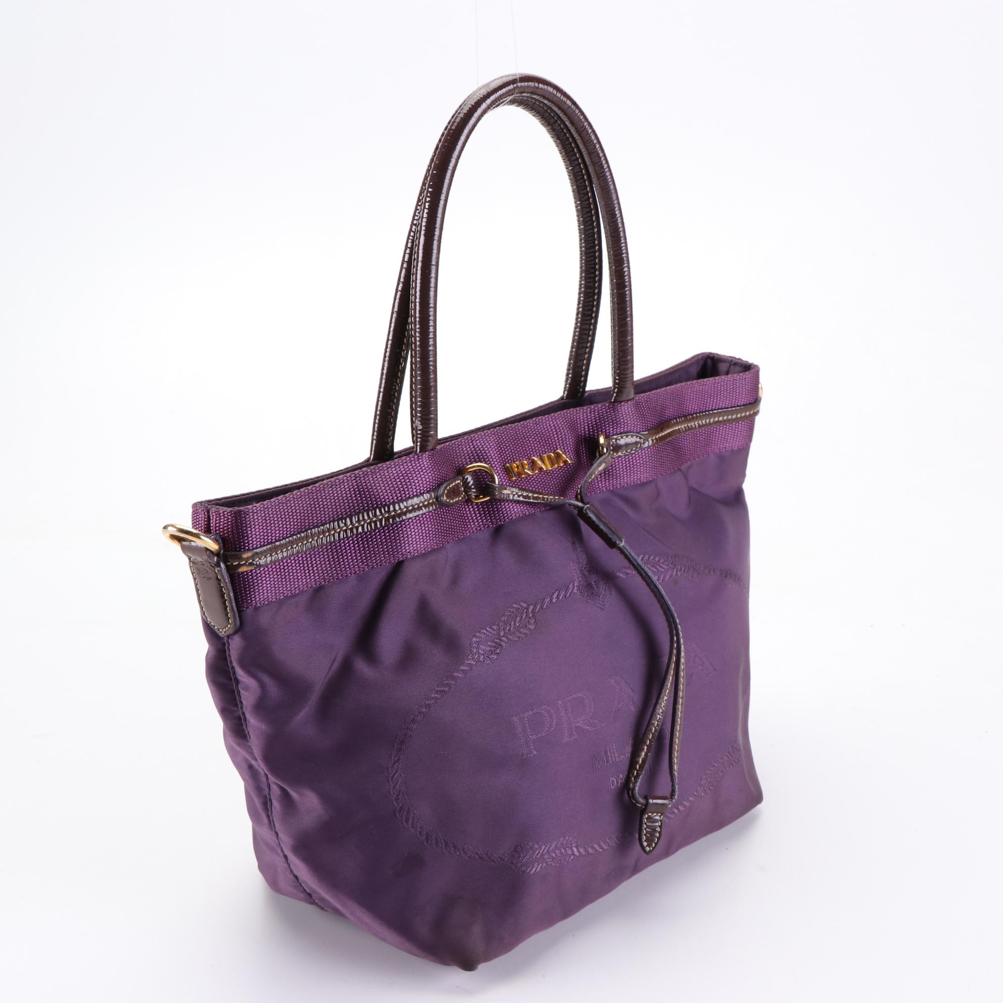 Prada Purple Tessuto Tote with Leather Trim