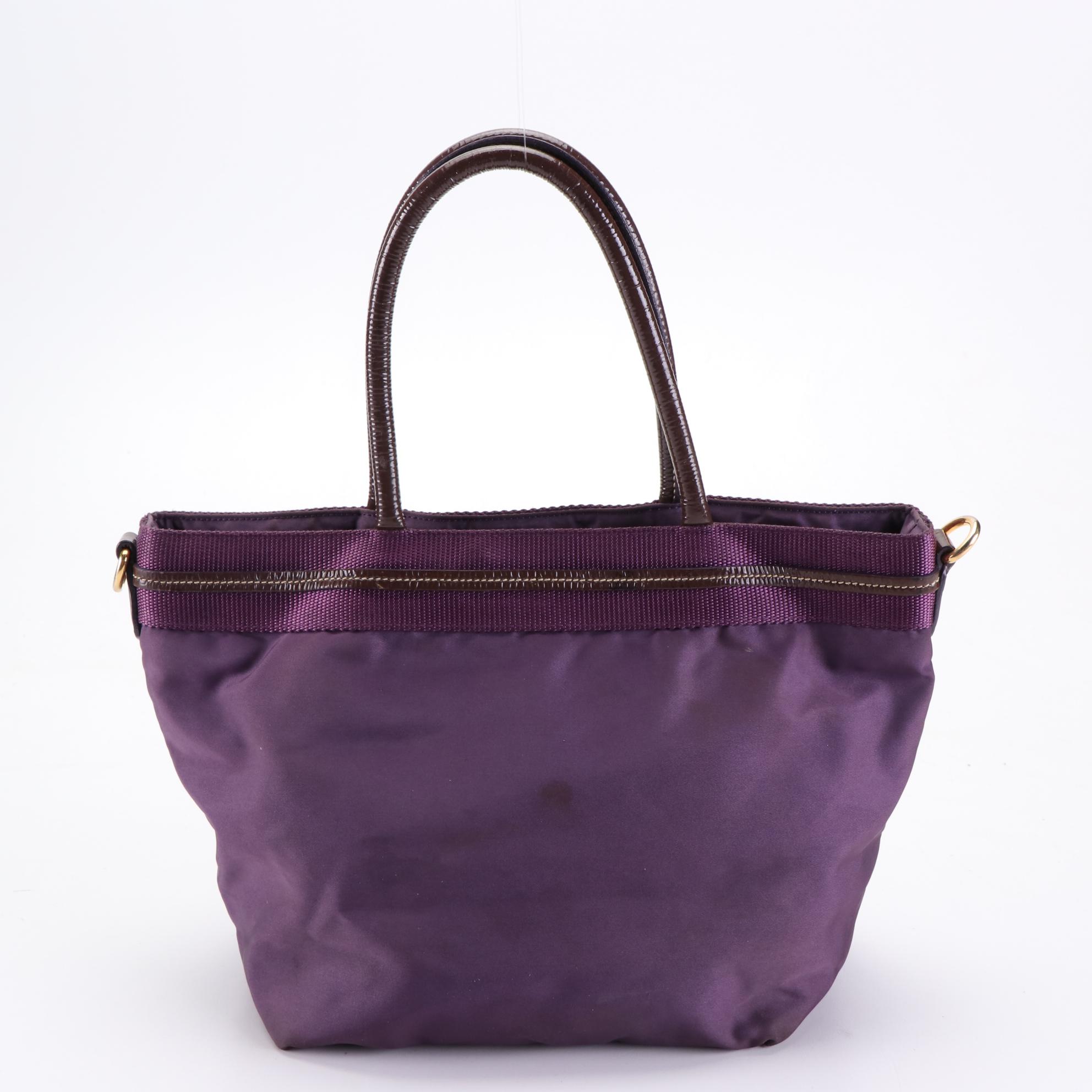 Prada Purple Tessuto Tote with Leather Trim