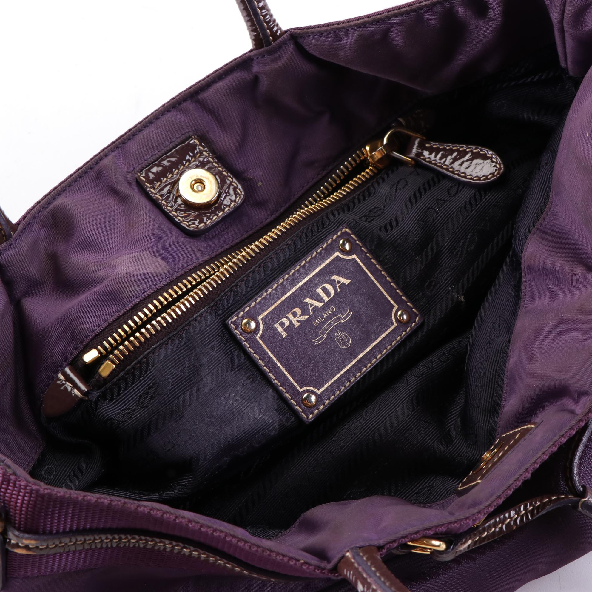 Prada Purple Tessuto Tote with Leather Trim