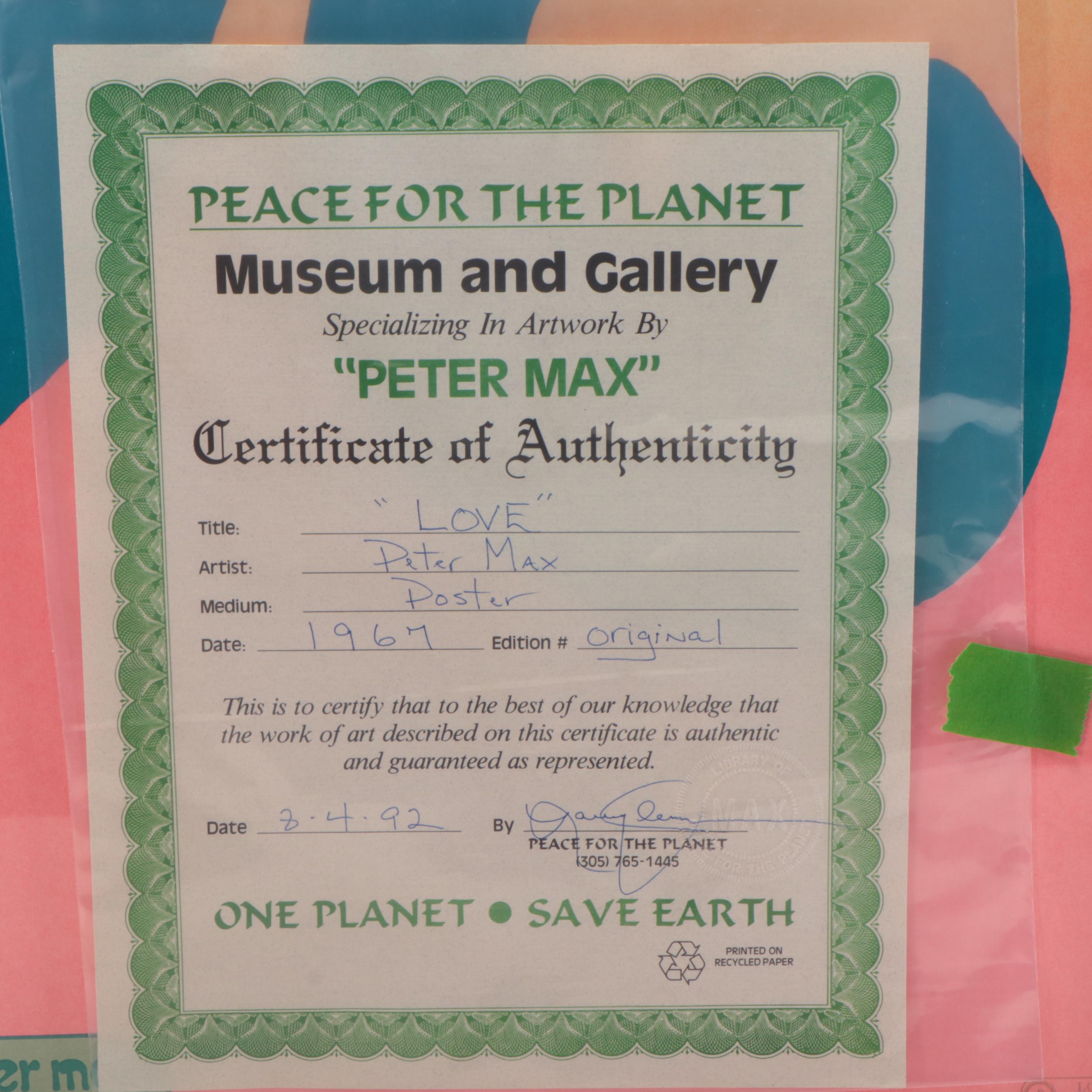 Peter Max Lithograph Poster "Love," Circa 1968