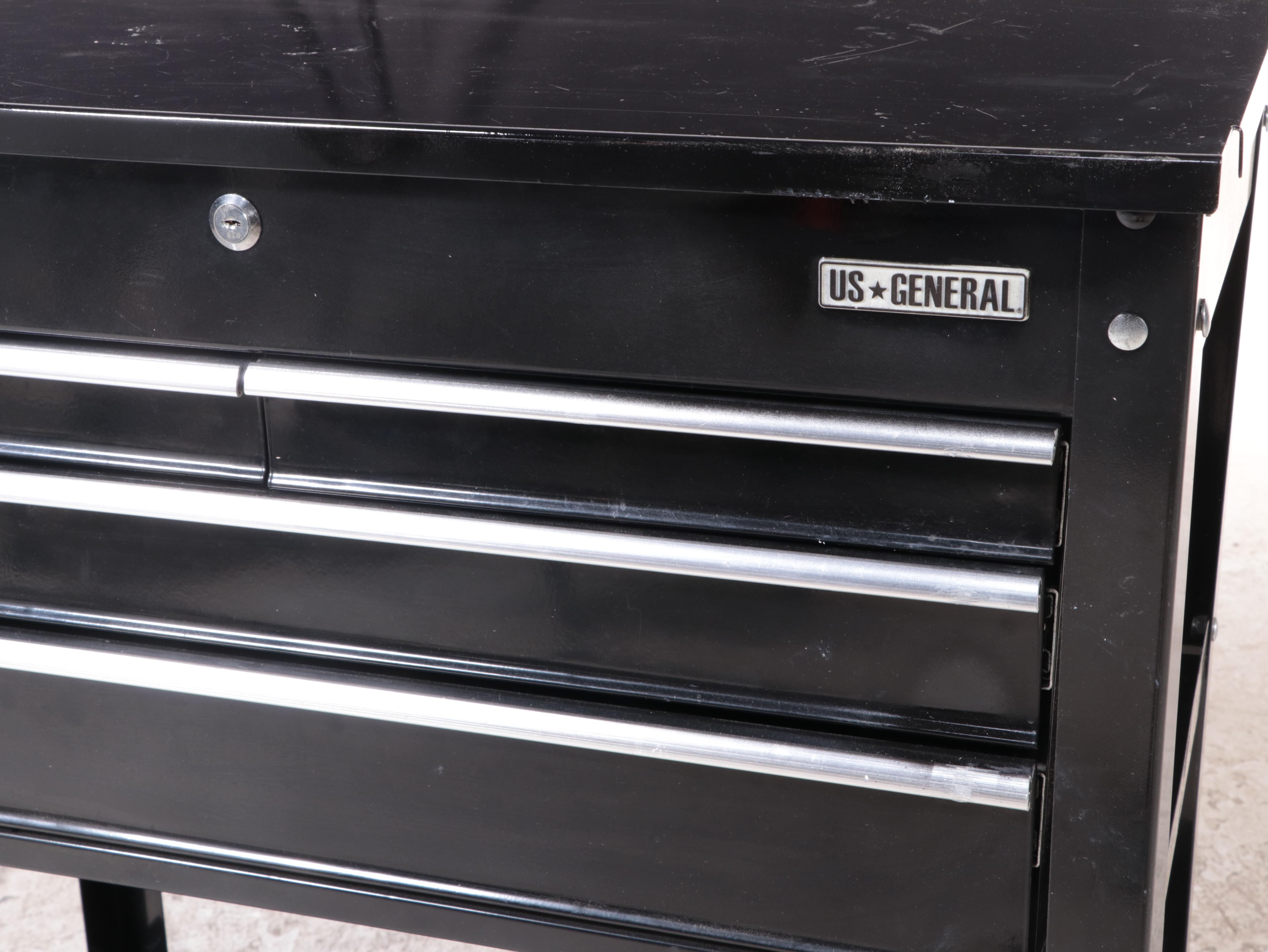 US General Powder-Coated Steel Four-Drawer Cart with Tools