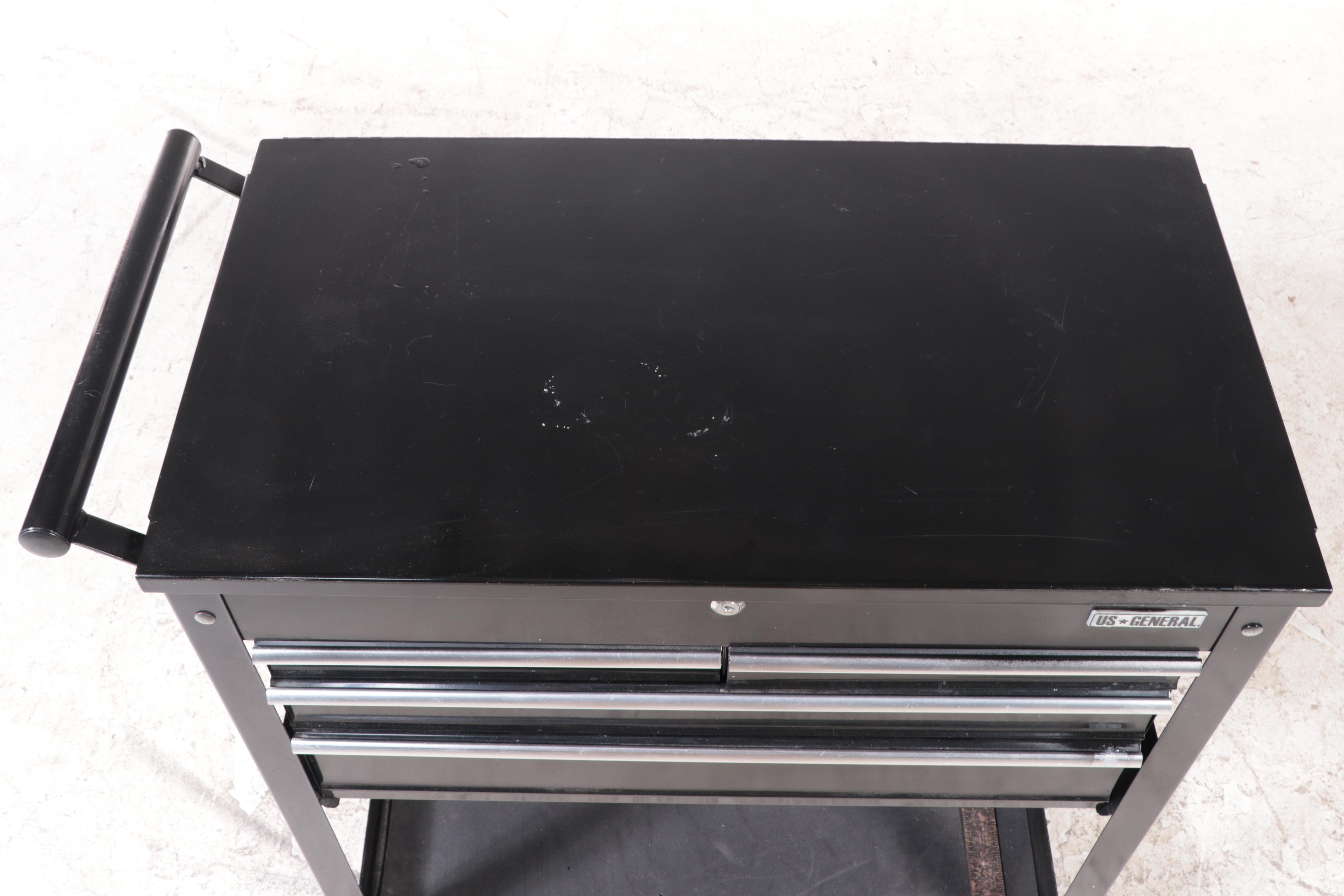 US General Powder-Coated Steel Four-Drawer Cart with Tools