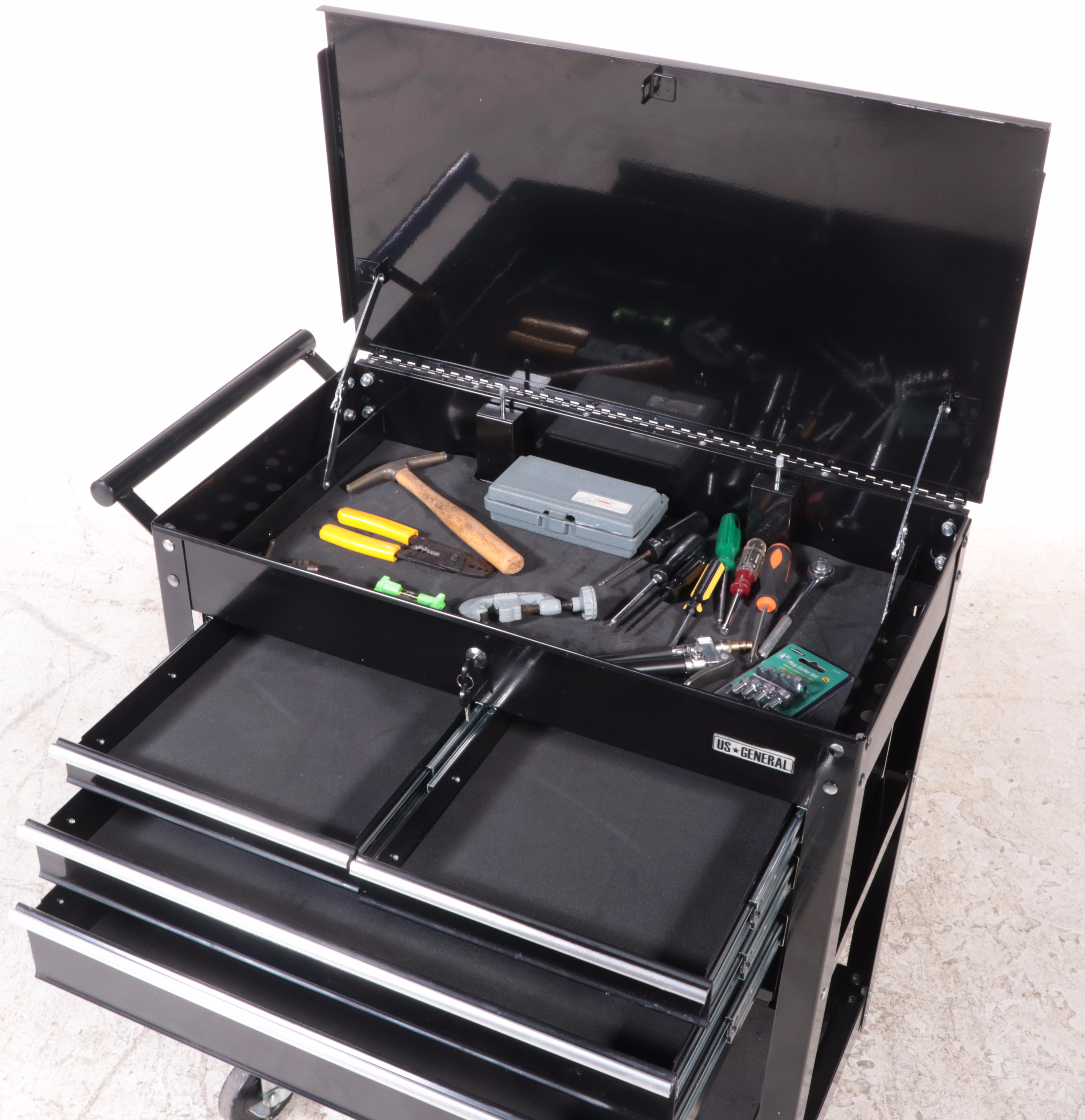 US General Powder-Coated Steel Four-Drawer Cart with Tools