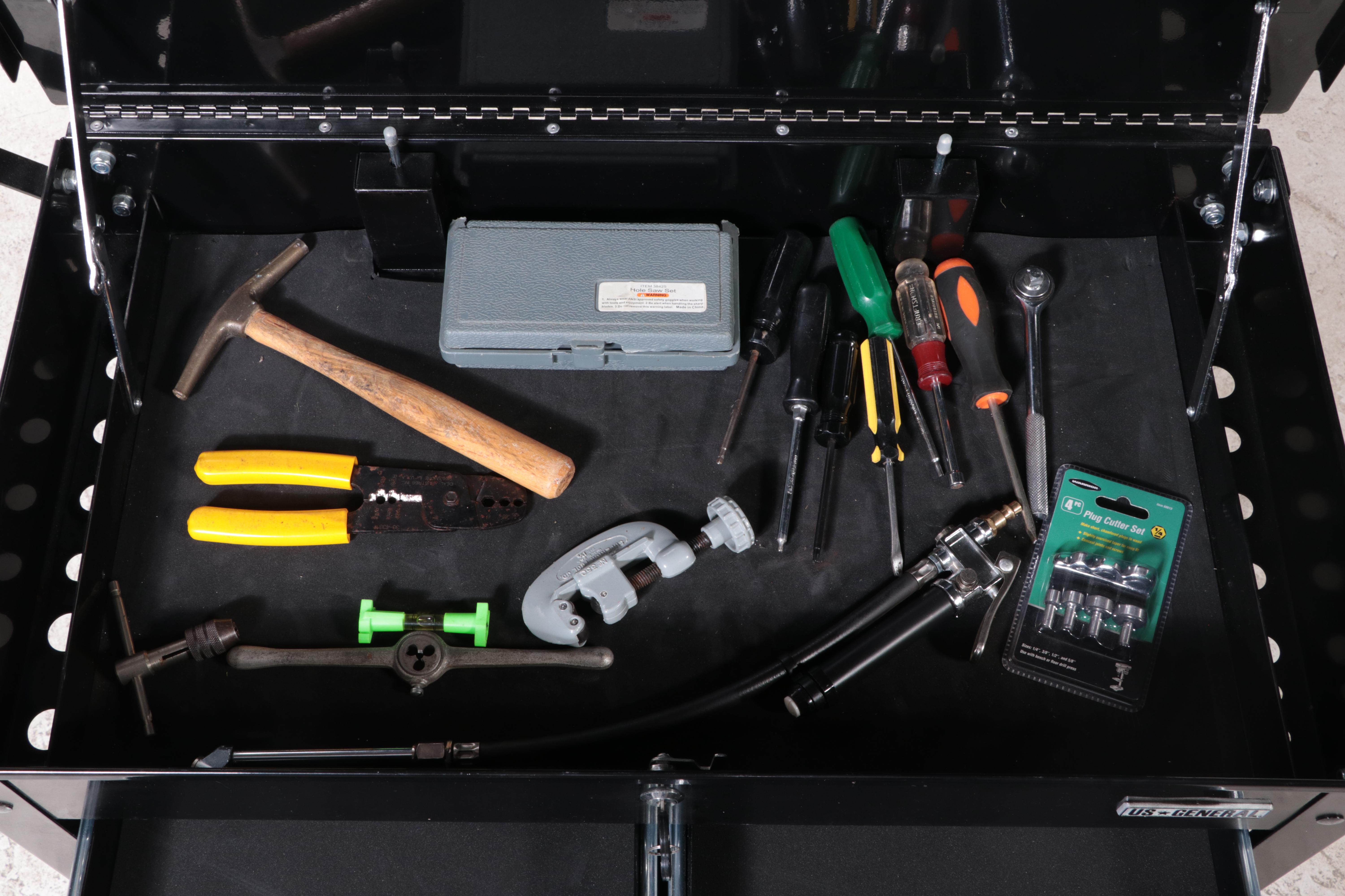 US General Powder-Coated Steel Four-Drawer Cart with Tools