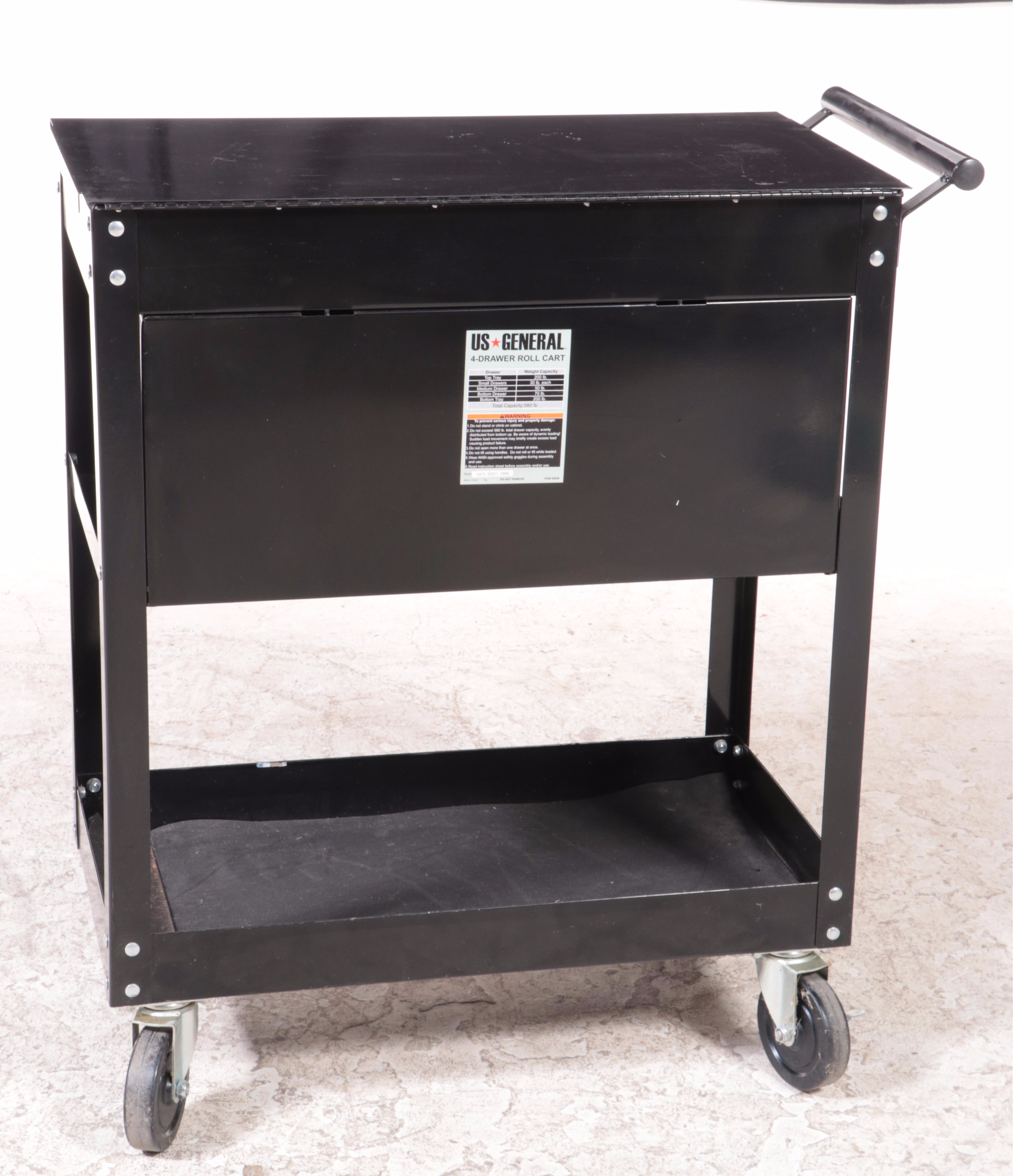US General Powder-Coated Steel Four-Drawer Cart with Tools