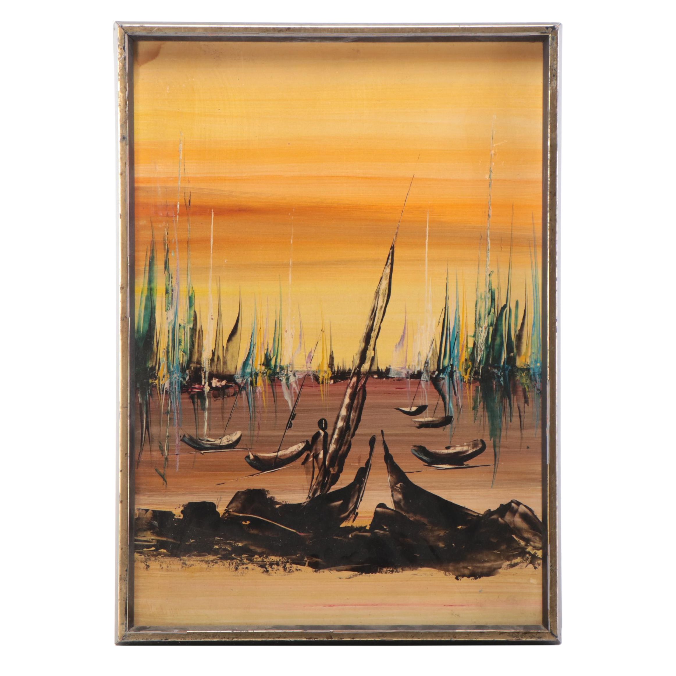 Abstract Oil Painting of Ships at Sea