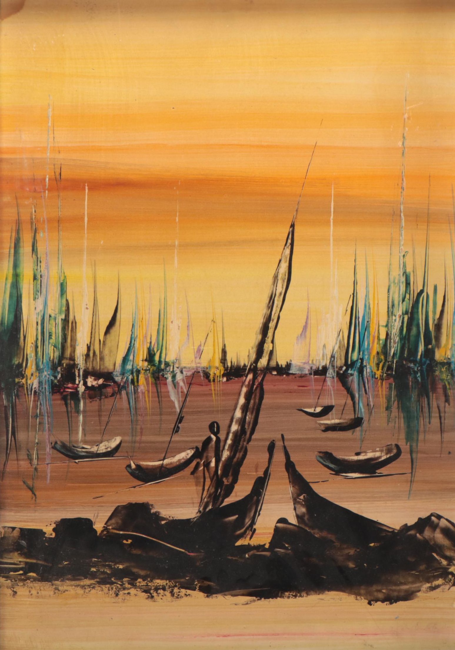 Abstract Oil Painting of Ships at Sea