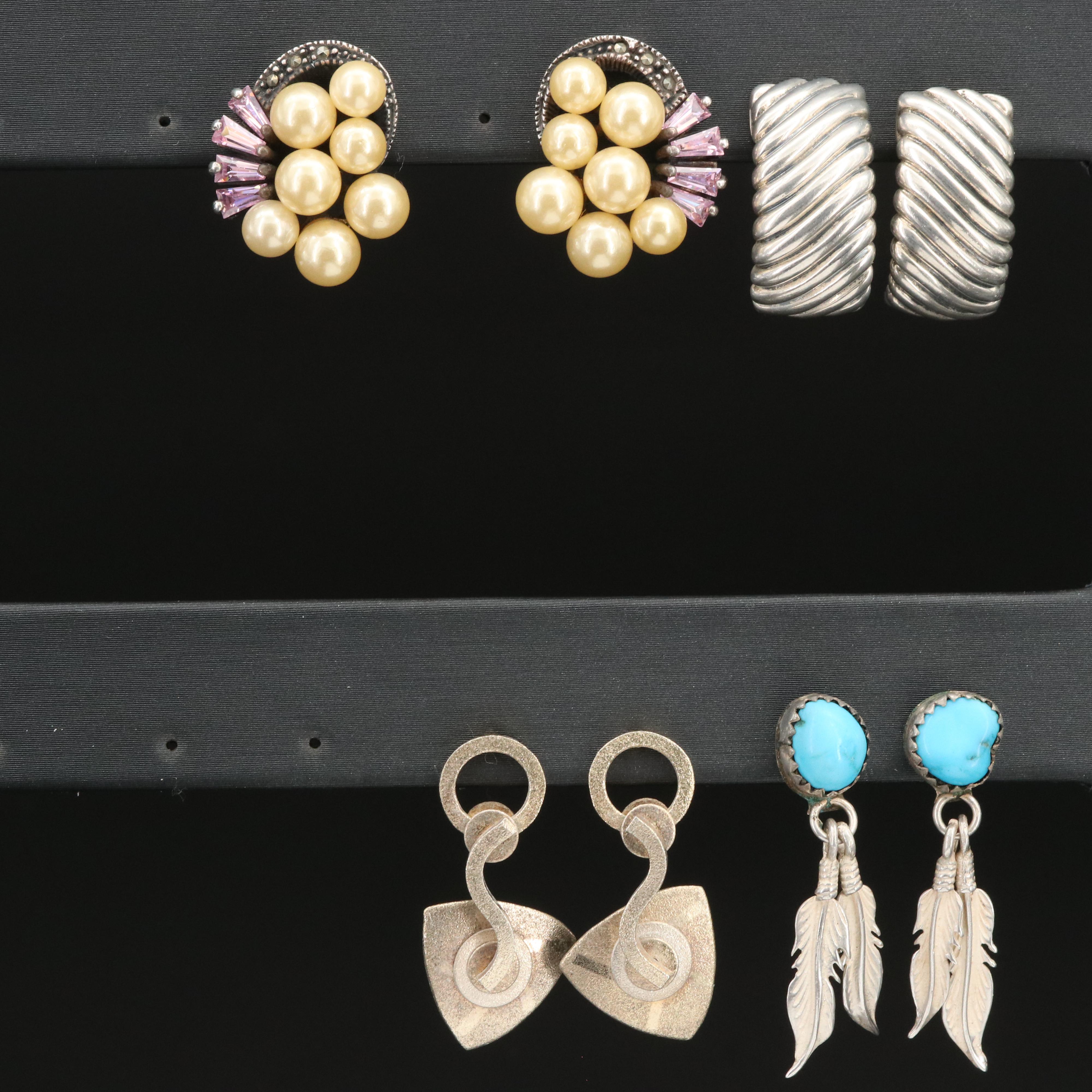 Sterling Earrings Featuring Cubic Zirconia and Imitation Pearl