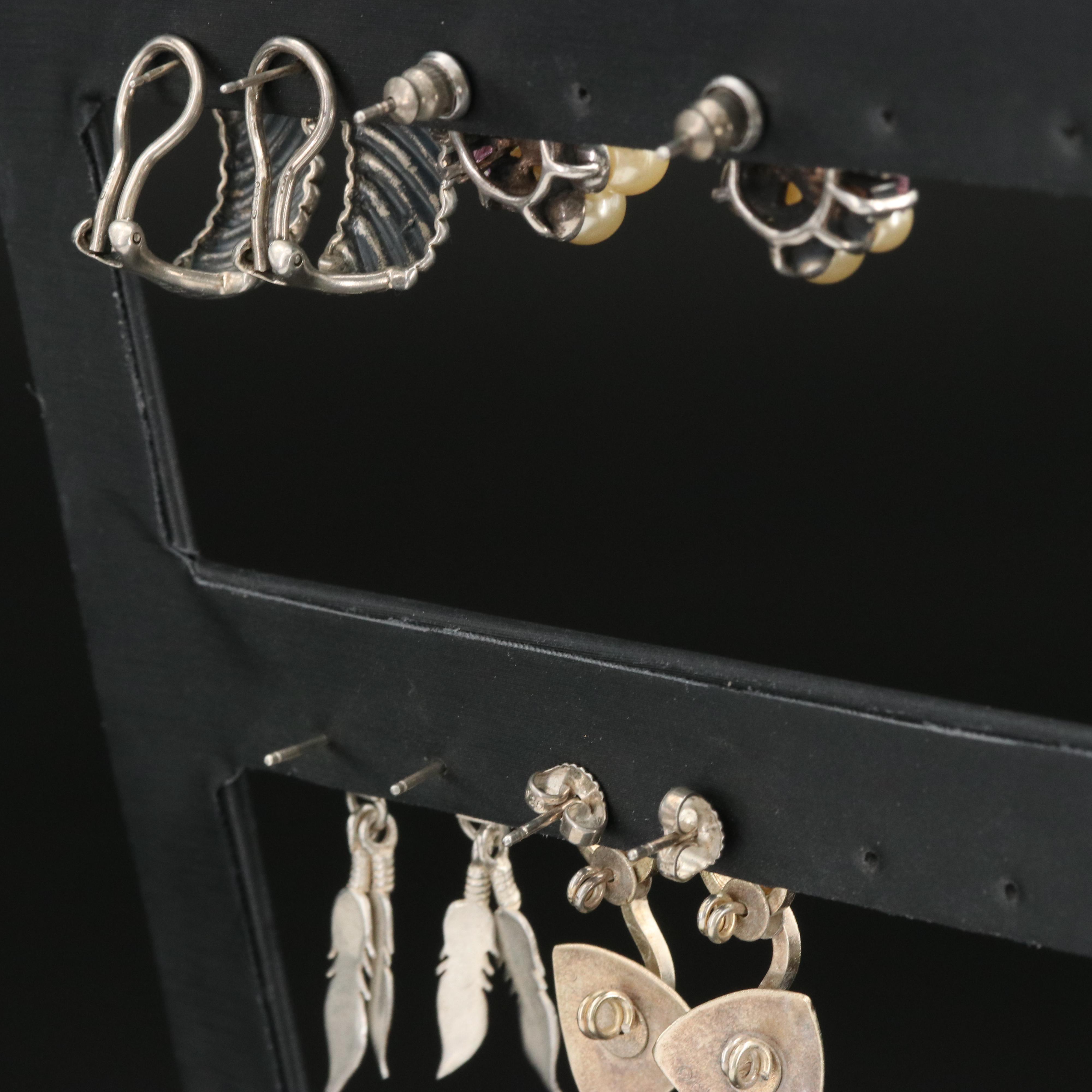 Sterling Earrings Featuring Cubic Zirconia and Imitation Pearl