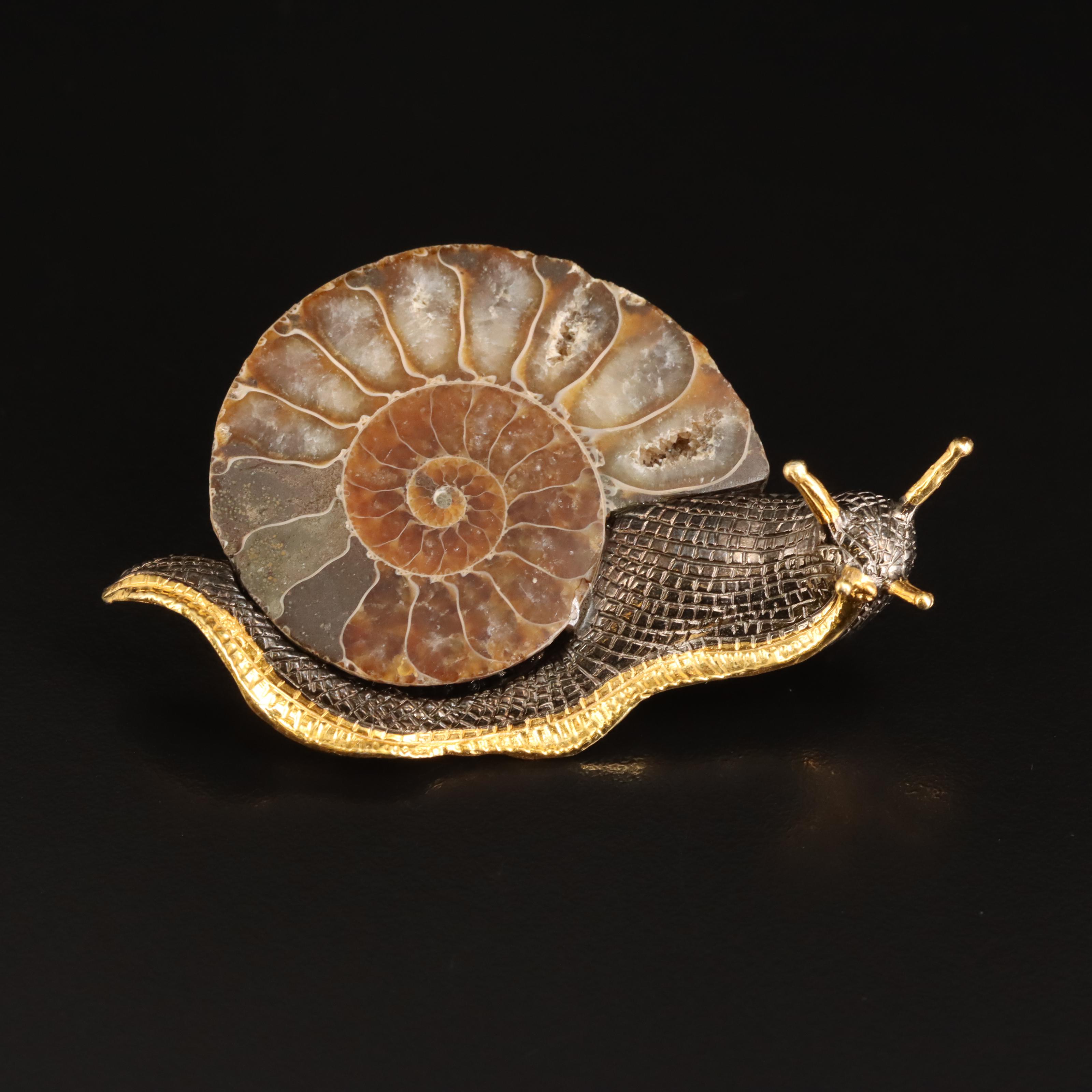 Sterling Ammonite Snail Brooch