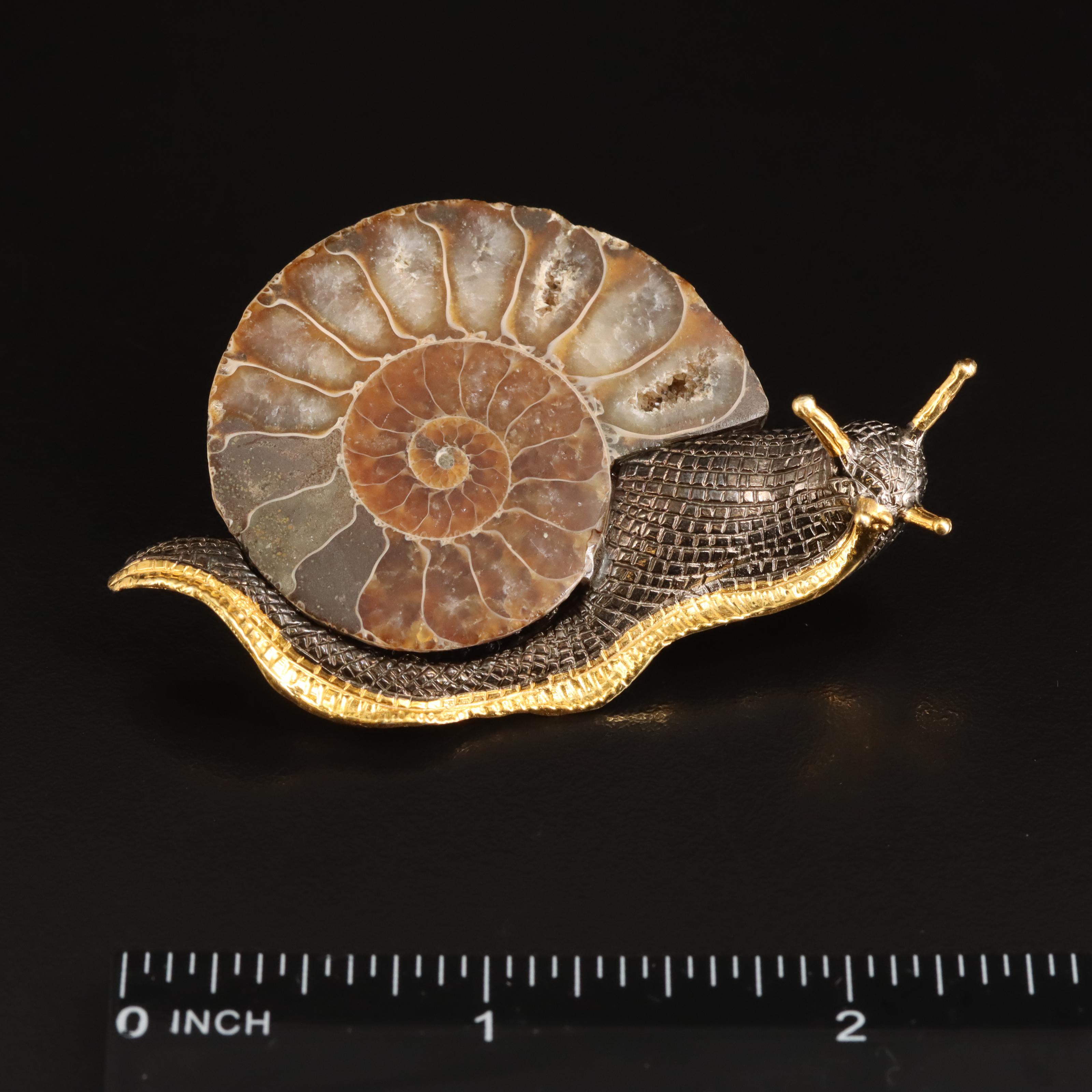 Sterling Ammonite Snail Brooch