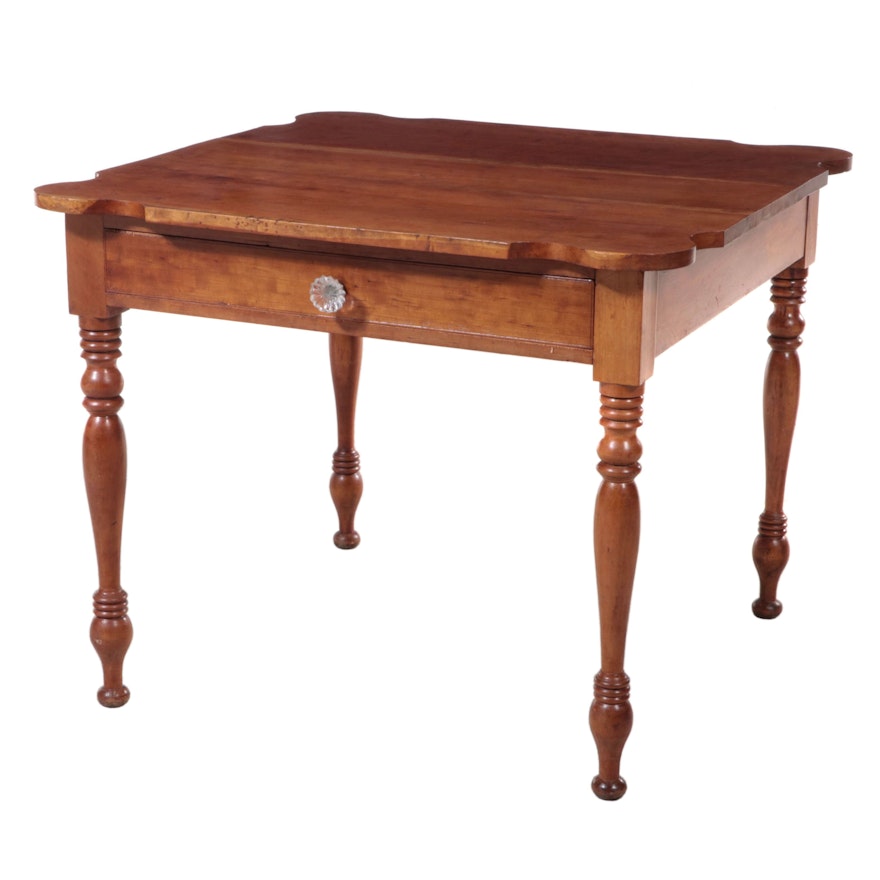 American Classical Cherrywood Single-Drawer Work Table, Mid-19th Century