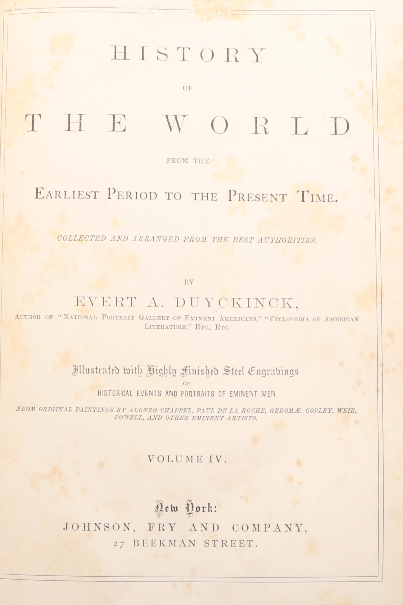 "History of the World" Four-Volume Set by Evert A. Duycknick, 1869