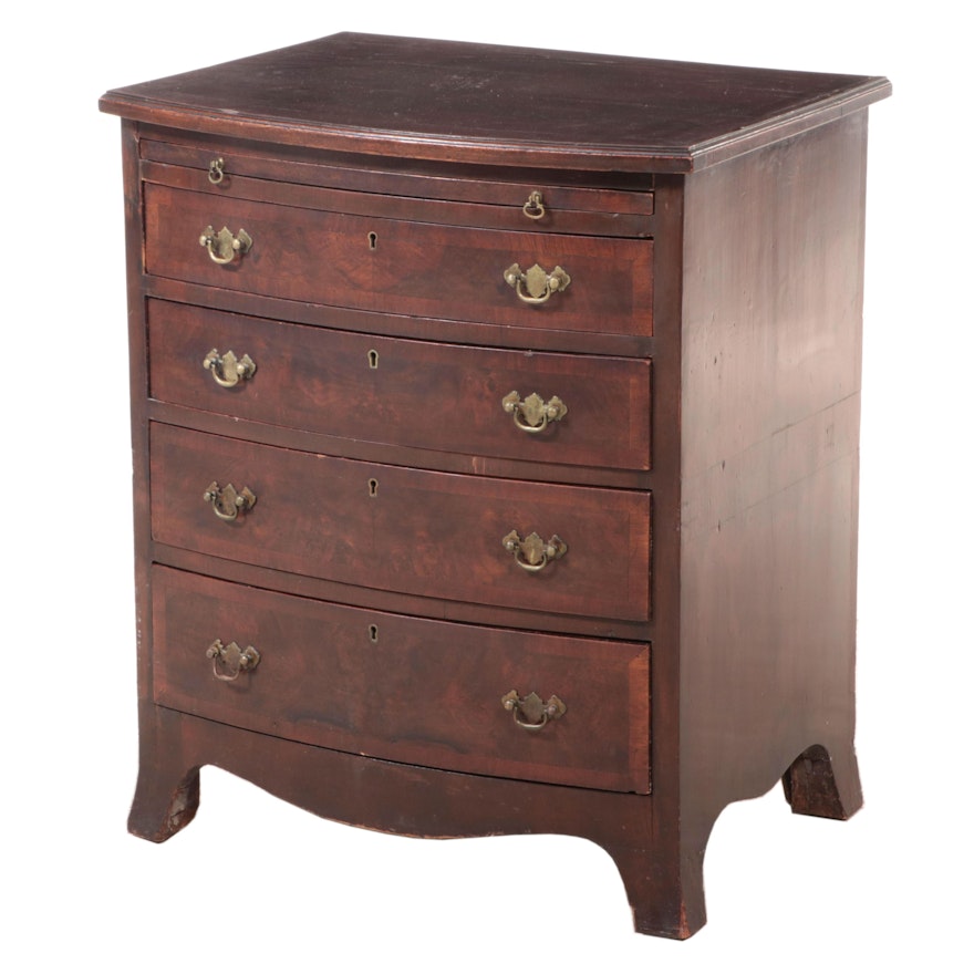 George II Walnut and Burr Walnut Four-Drawer Bowfront Bedside Chest, Adapted