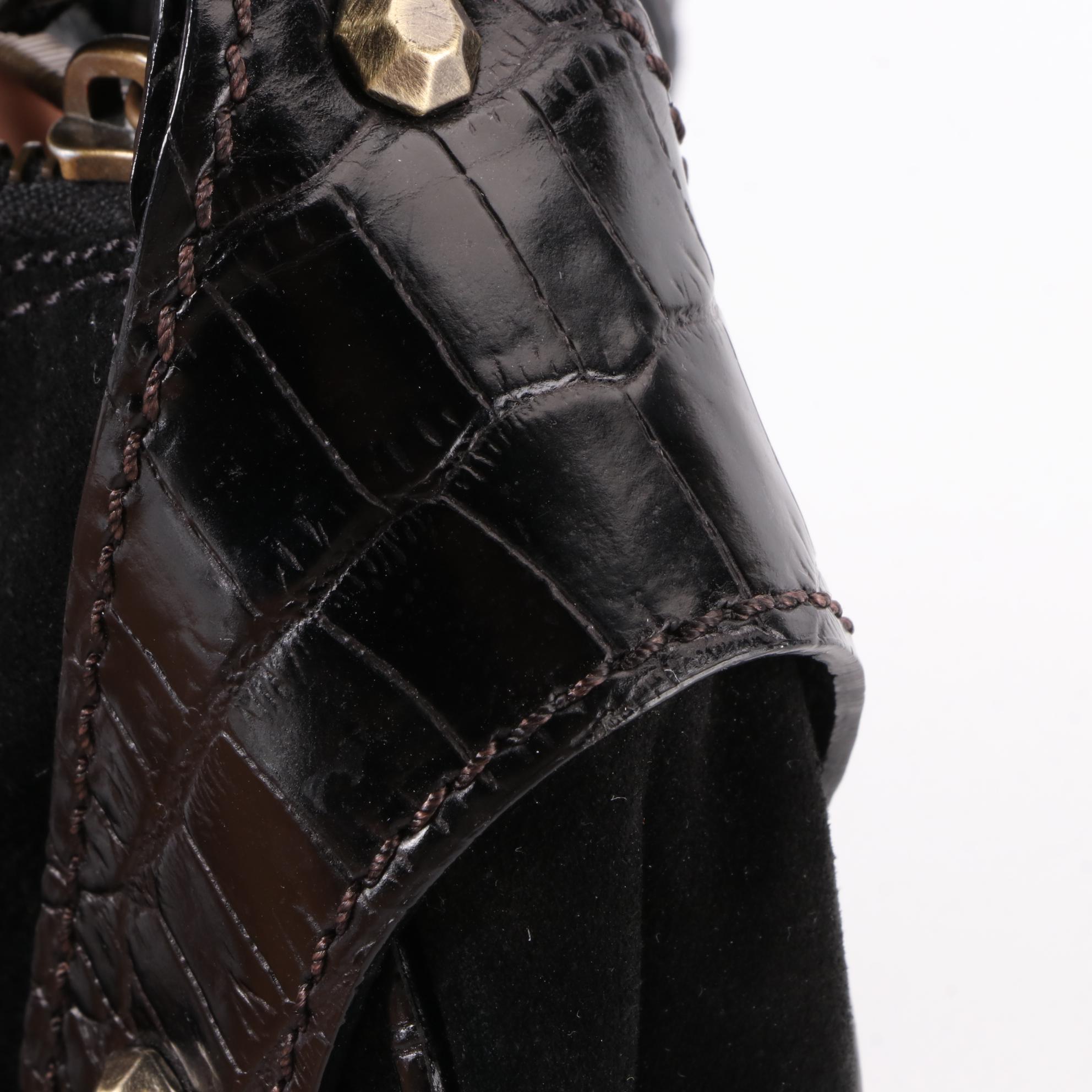 Valentino Small Shoulder Bag in Suede and Embossed Leather Trim